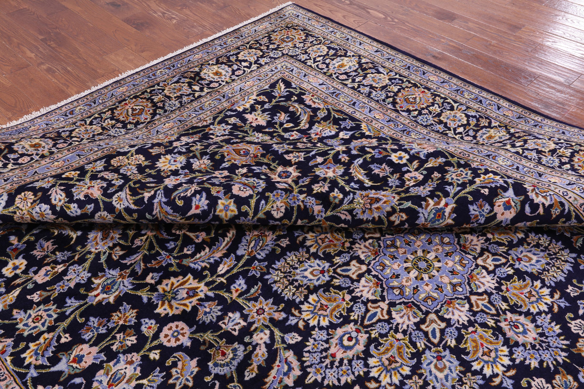 Blue New Authentic Persian Kashan Hand Knotted Rug - 10' 2" X 13' 9" - Golden Nile