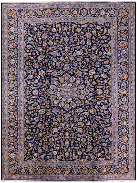 Blue New Authentic Persian Kashan Hand Knotted Rug - 10' 2" X 13' 9" - Golden Nile