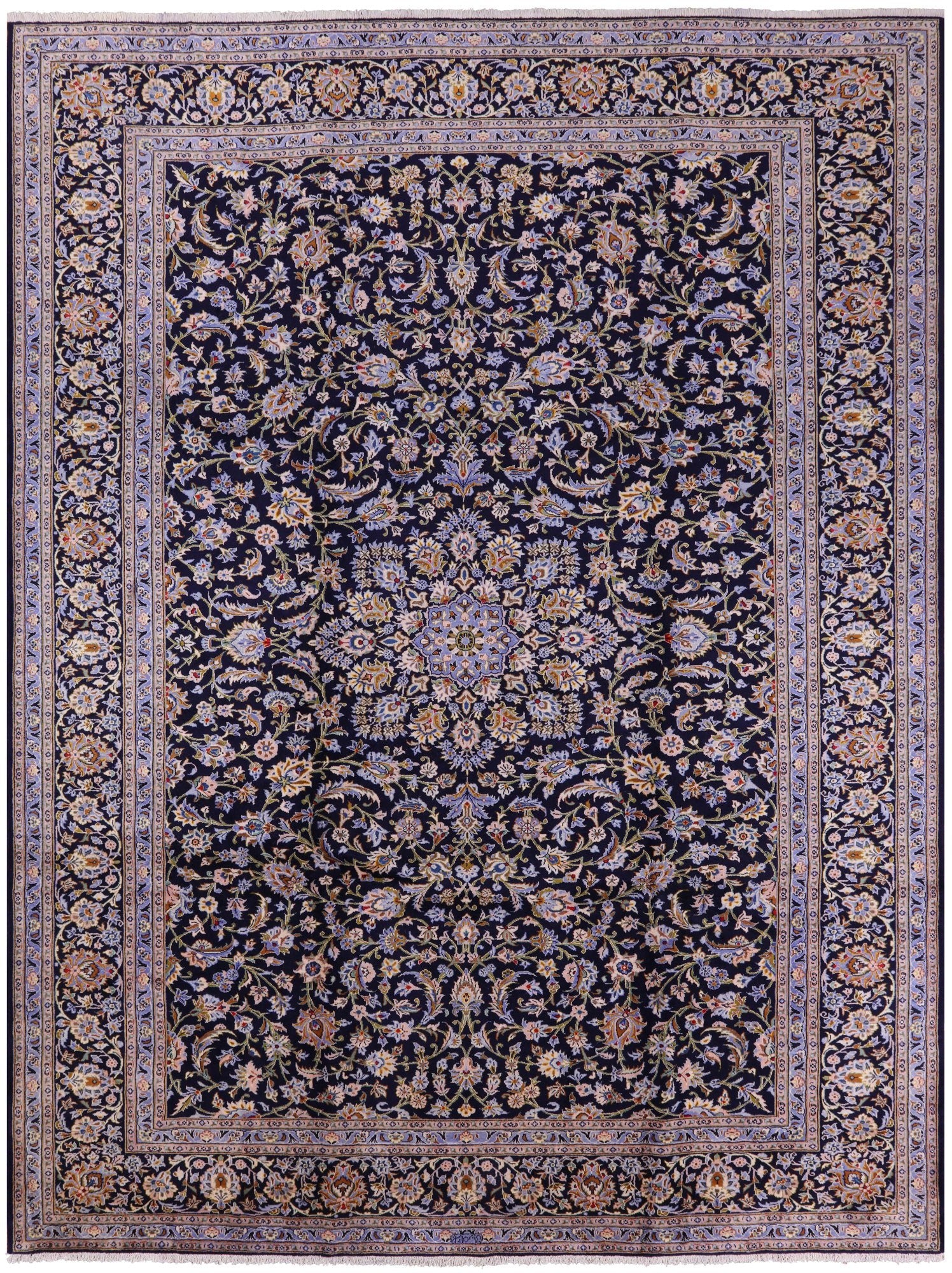 Blue New Authentic Persian Kashan Hand Knotted Rug - 10' 2" X 13' 9" - Golden Nile