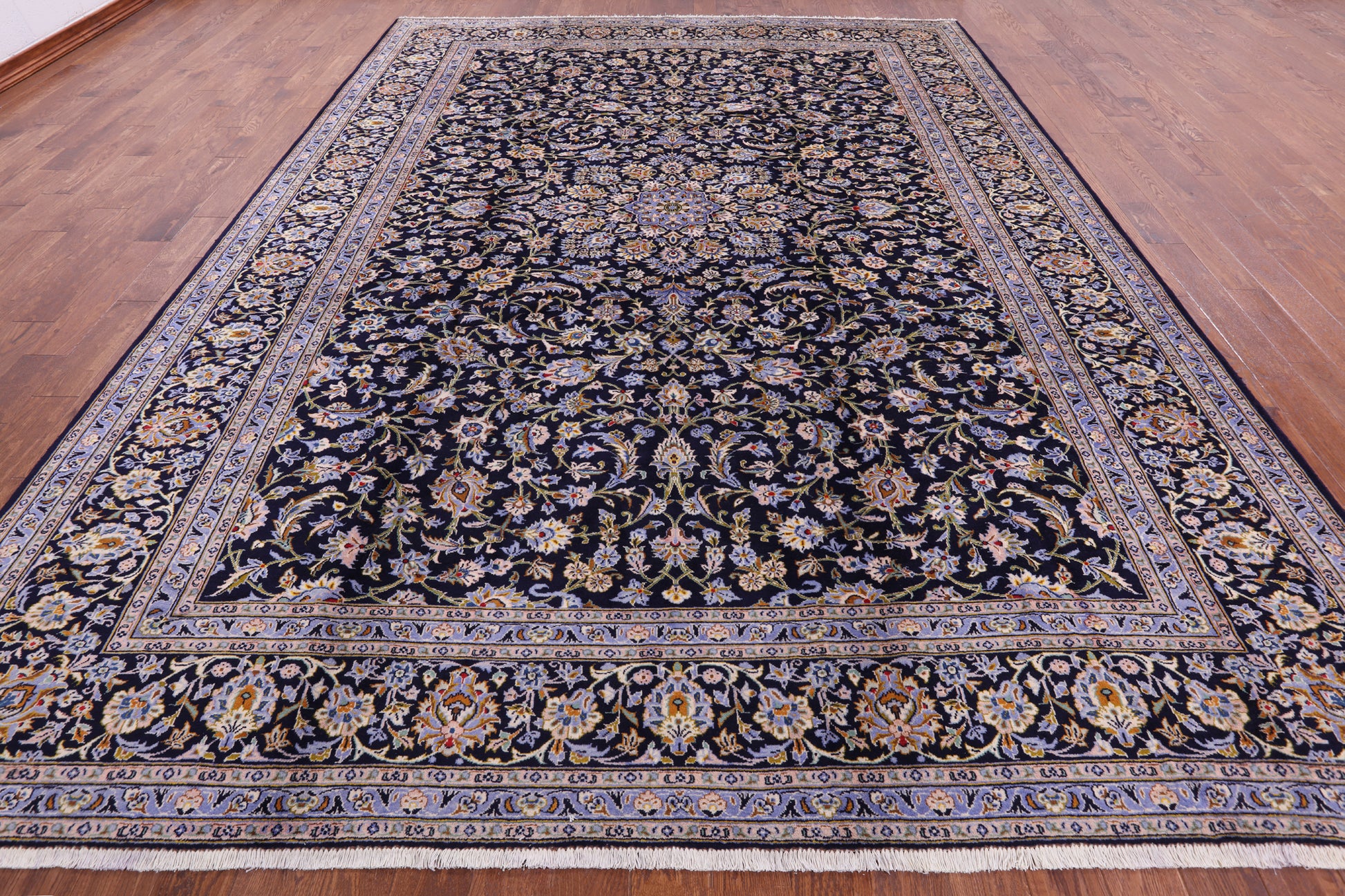 Blue New Authentic Persian Kashan Hand Knotted Rug - 10' 2" X 13' 9" - Golden Nile