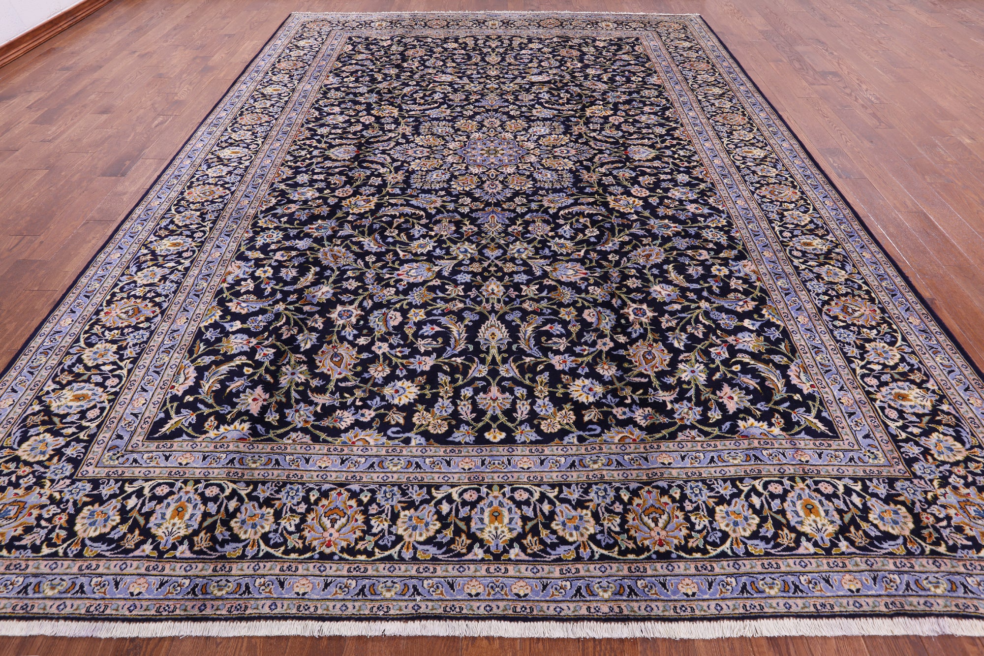 Blue New Authentic Persian Kashan Hand Knotted Rug - 10' 2" X 13' 9" - Golden Nile