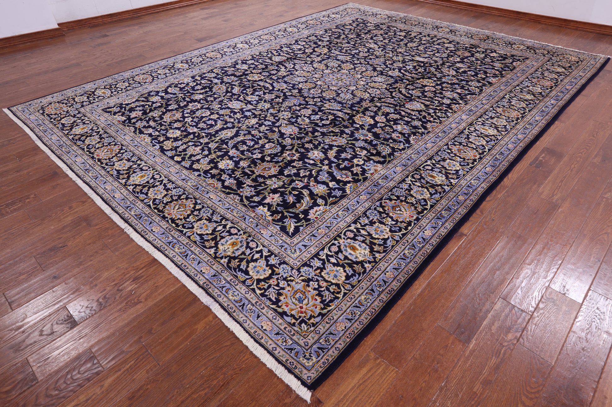 Blue New Authentic Persian Kashan Hand Knotted Rug - 10' 2" X 13' 9" - Golden Nile