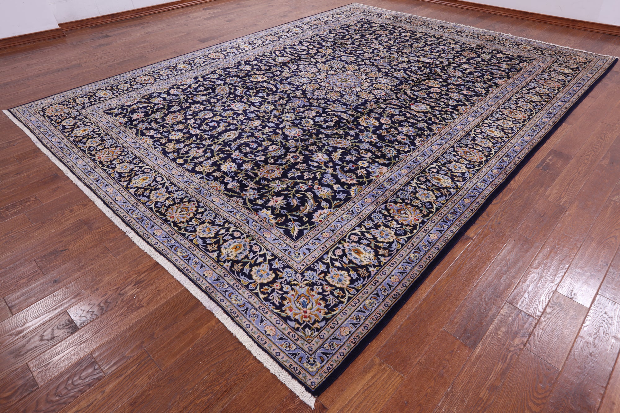 Blue New Authentic Persian Kashan Hand Knotted Rug - 10' 2" X 13' 9" - Golden Nile