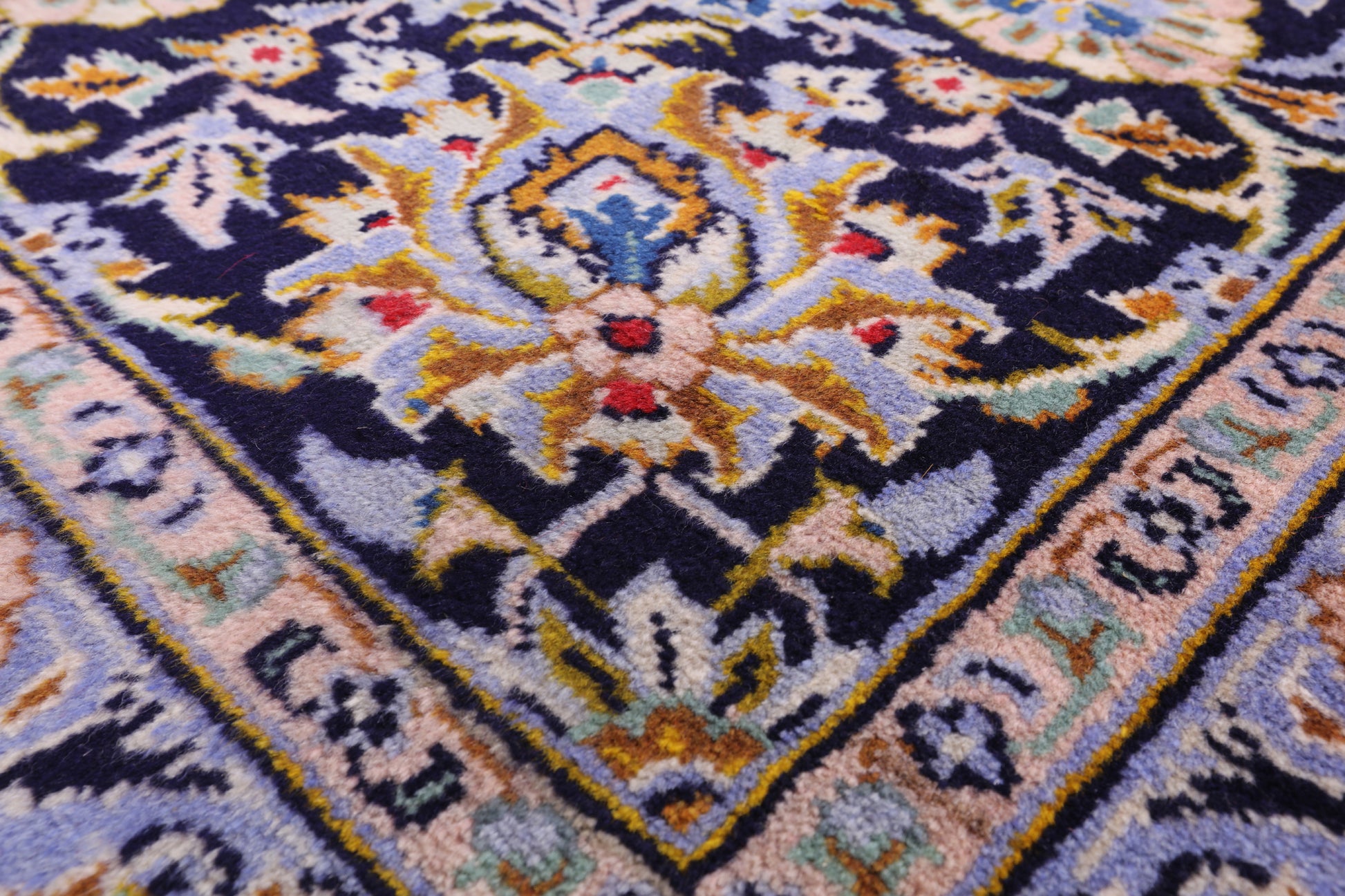 Blue New Authentic Persian Kashan Hand Knotted Rug - 10' 2" X 13' 9" - Golden Nile