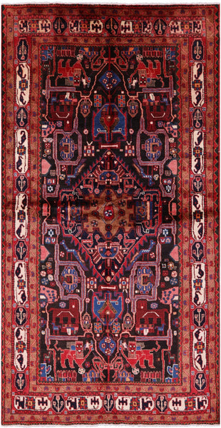Black Authentic Persian Nahavand Hand Knotted Rug - 5' 3" X 10' 1" - Golden Nile
