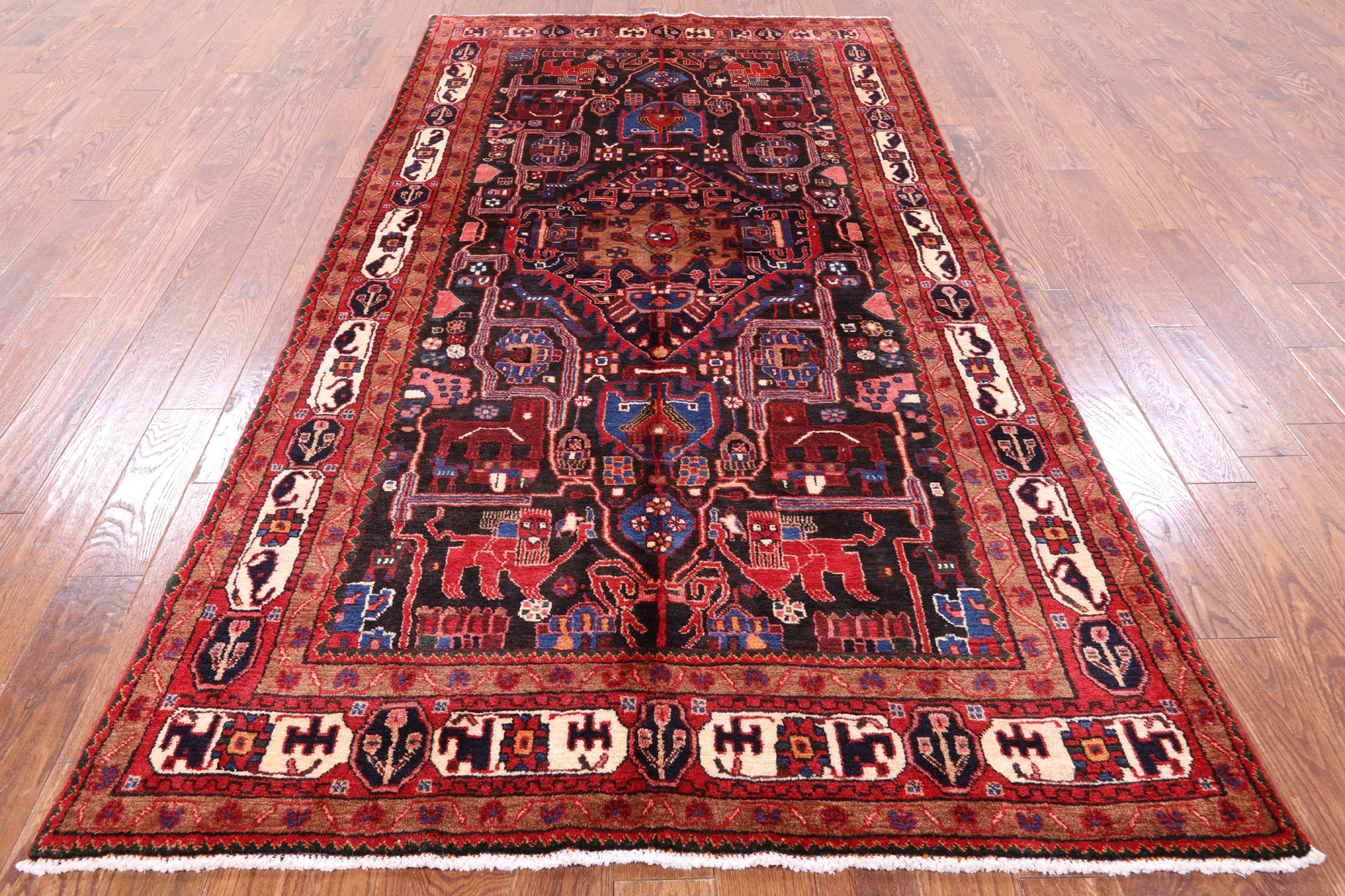 Black Authentic Persian Nahavand Hand Knotted Rug - 5' 3" X 10' 1" - Golden Nile