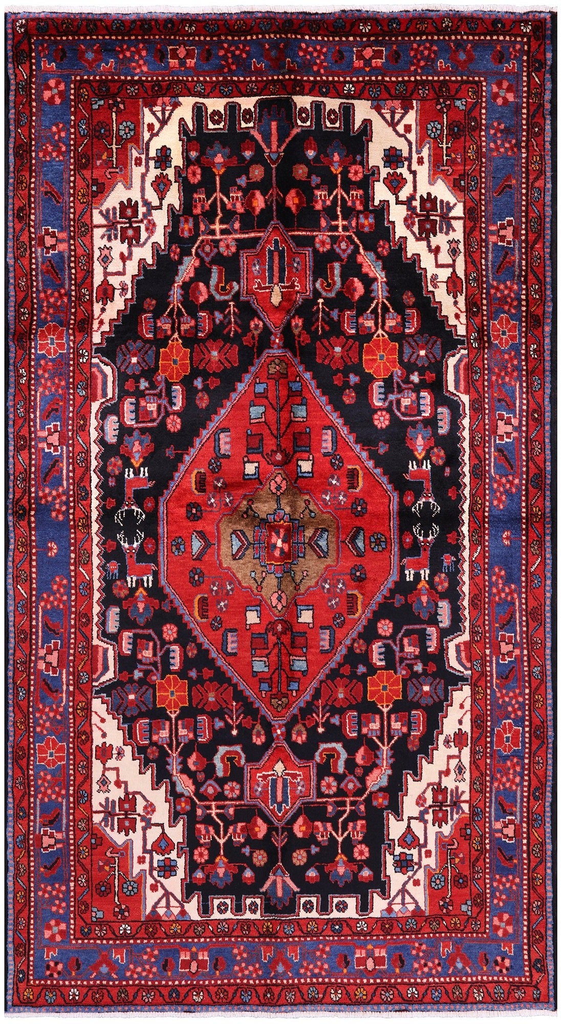 Black New Persian Hamadan Wool Rug - 5' 3" X 9' 5" - Golden Nile