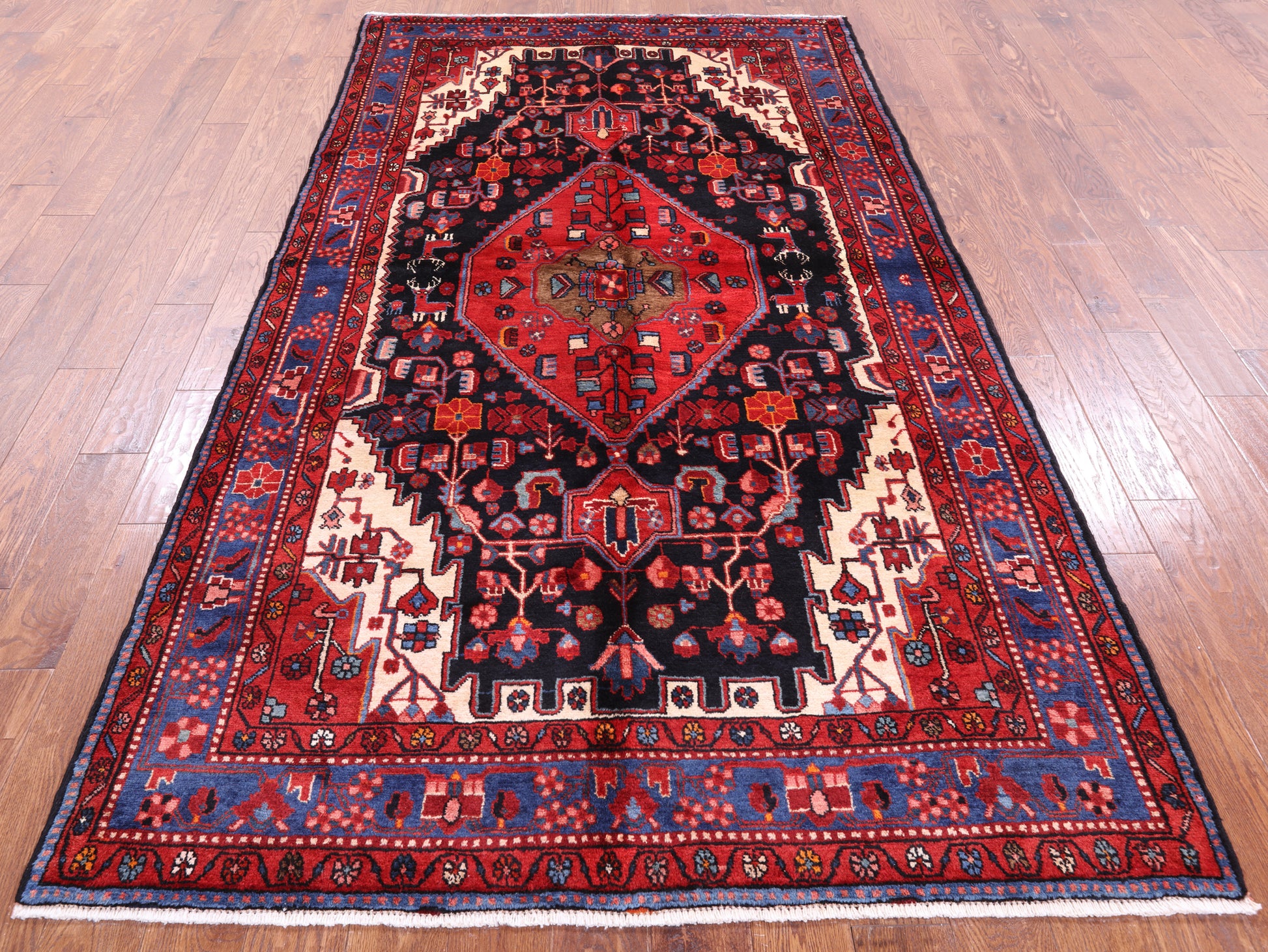 Black New Persian Hamadan Wool Rug - 5' 3" X 9' 5" - Golden Nile