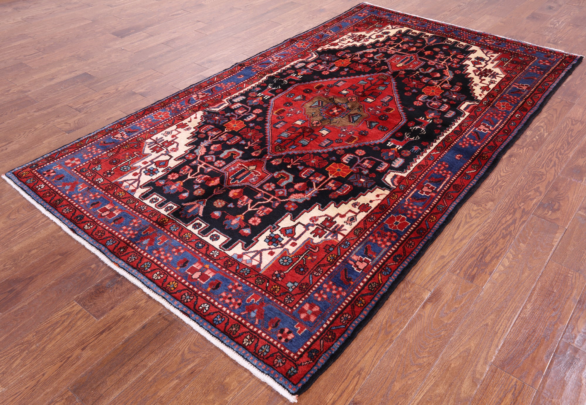Black New Persian Hamadan Wool Rug - 5' 3" X 9' 5" - Golden Nile
