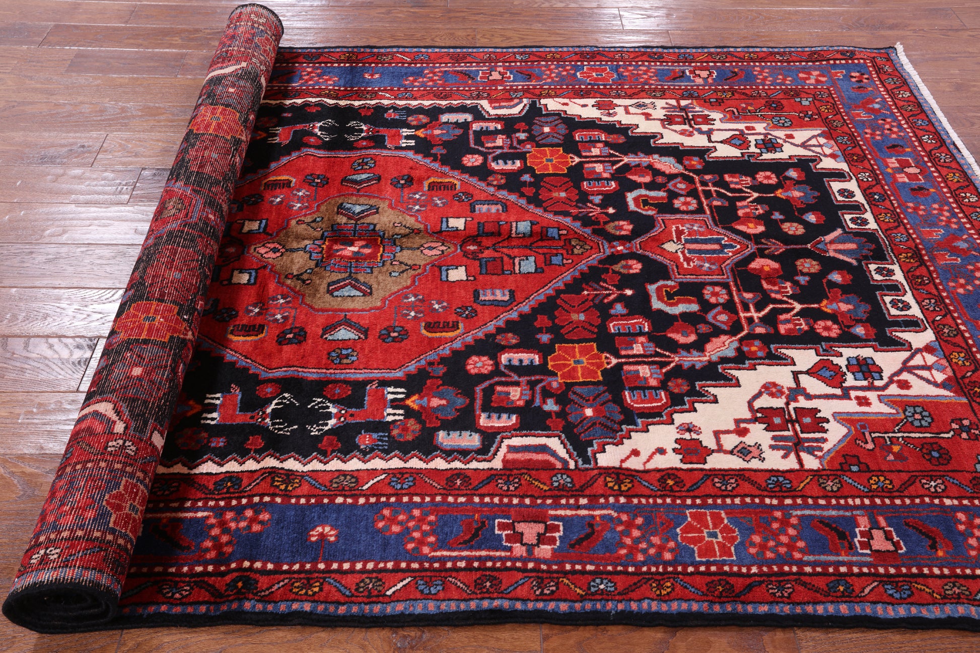 Black New Persian Hamadan Wool Rug - 5' 3" X 9' 5" - Golden Nile