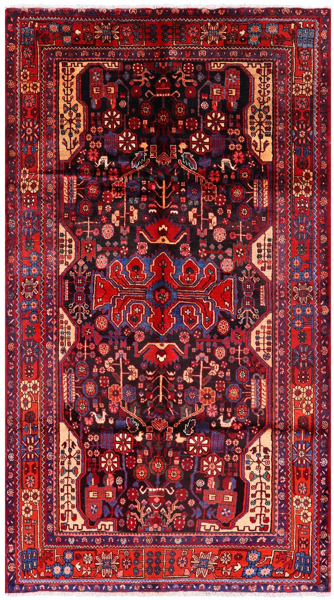 Black New Authentic Persian Hamadan Hand Knotted Rug - 5' 5" X 9' 11" - Golden Nile