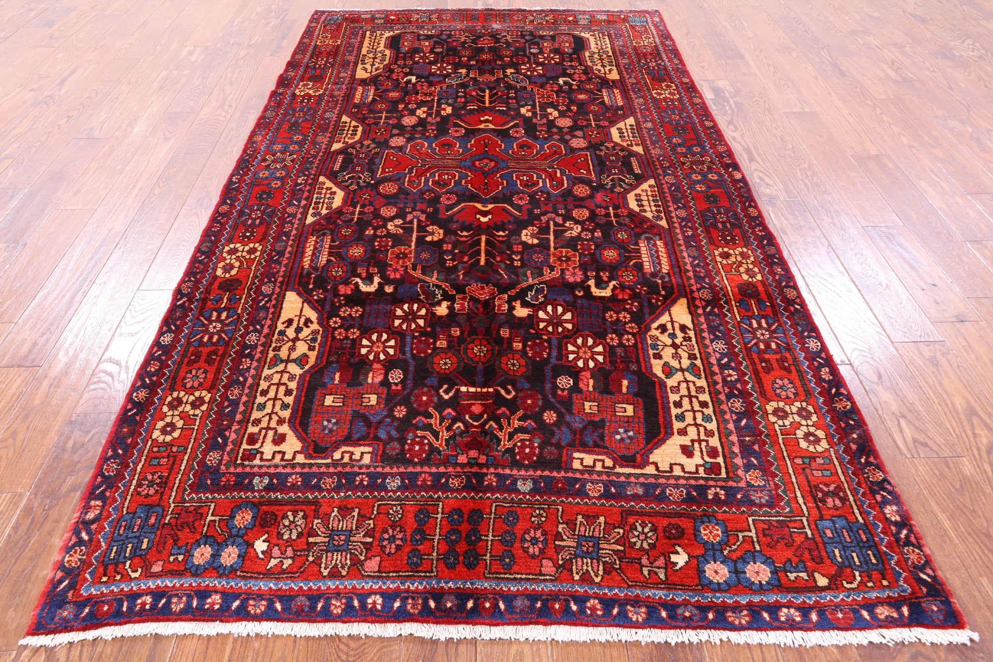 Black New Authentic Persian Hamadan Hand Knotted Rug - 5' 5" X 9' 11" - Golden Nile
