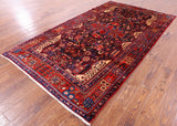 Black New Authentic Persian Hamadan Hand Knotted Rug - 5' 5" X 9' 11" - Golden Nile
