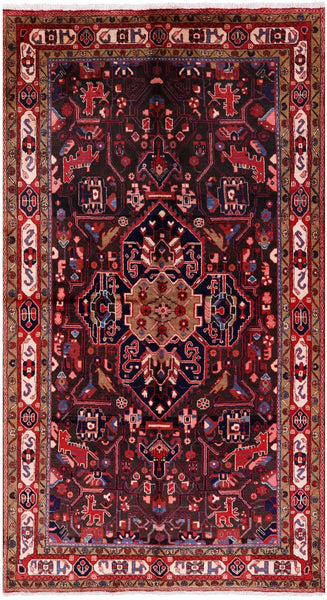 Black New Authentic Persian Nahavand Hand Knotted Wool Rug - 5' 2" X 9' 5" - Golden Nile
