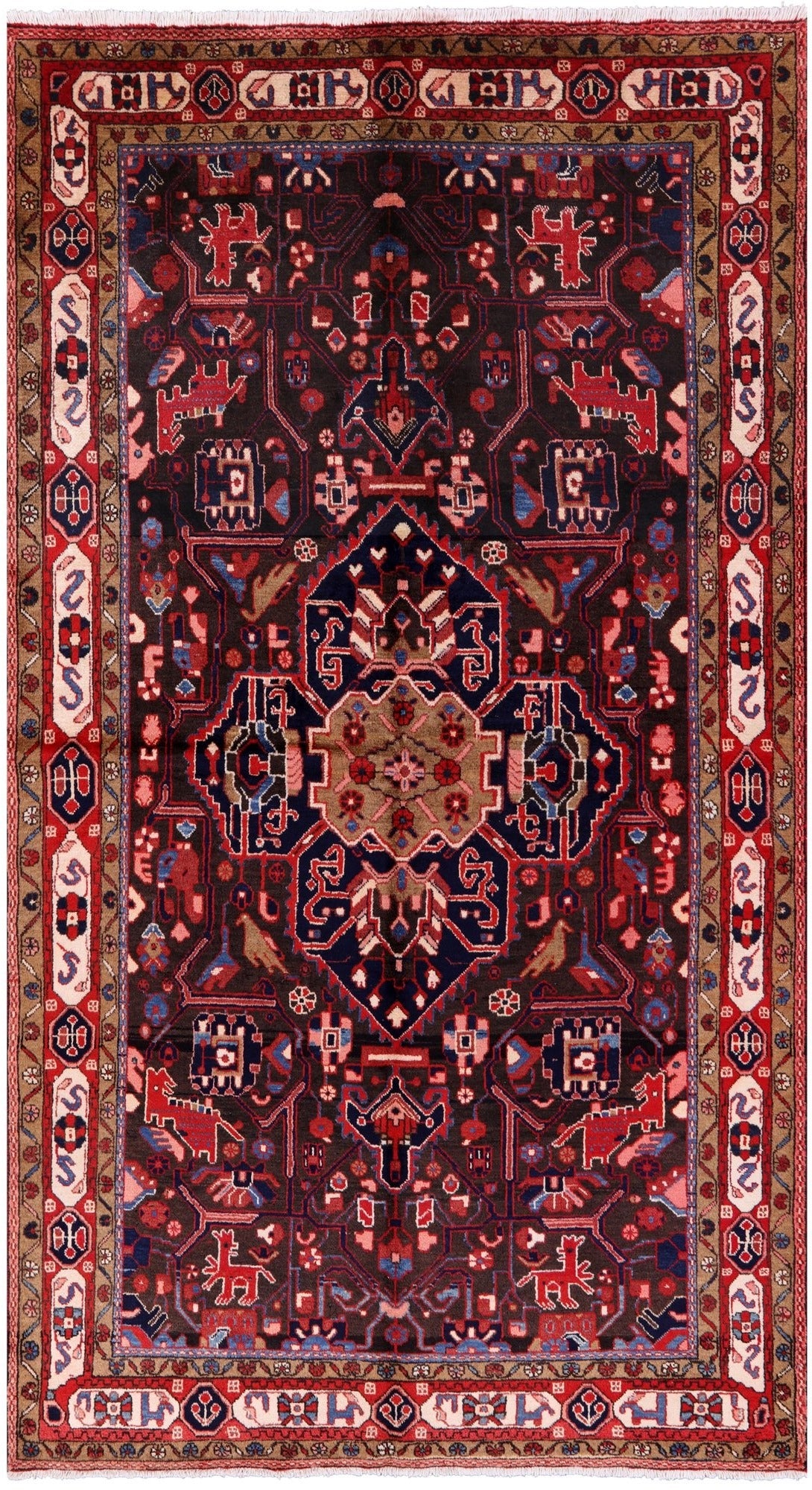 Black New Authentic Persian Nahavand Hand Knotted Wool Rug - 5' 2" X 9' 5" - Golden Nile