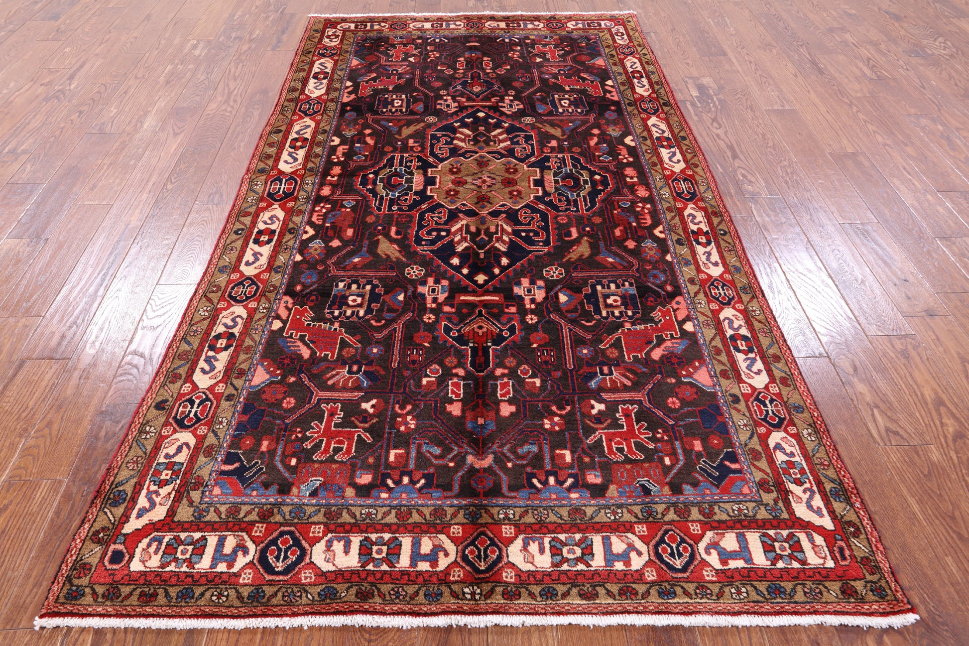 Black New Authentic Persian Nahavand Hand Knotted Wool Rug - 5' 2" X 9' 5" - Golden Nile