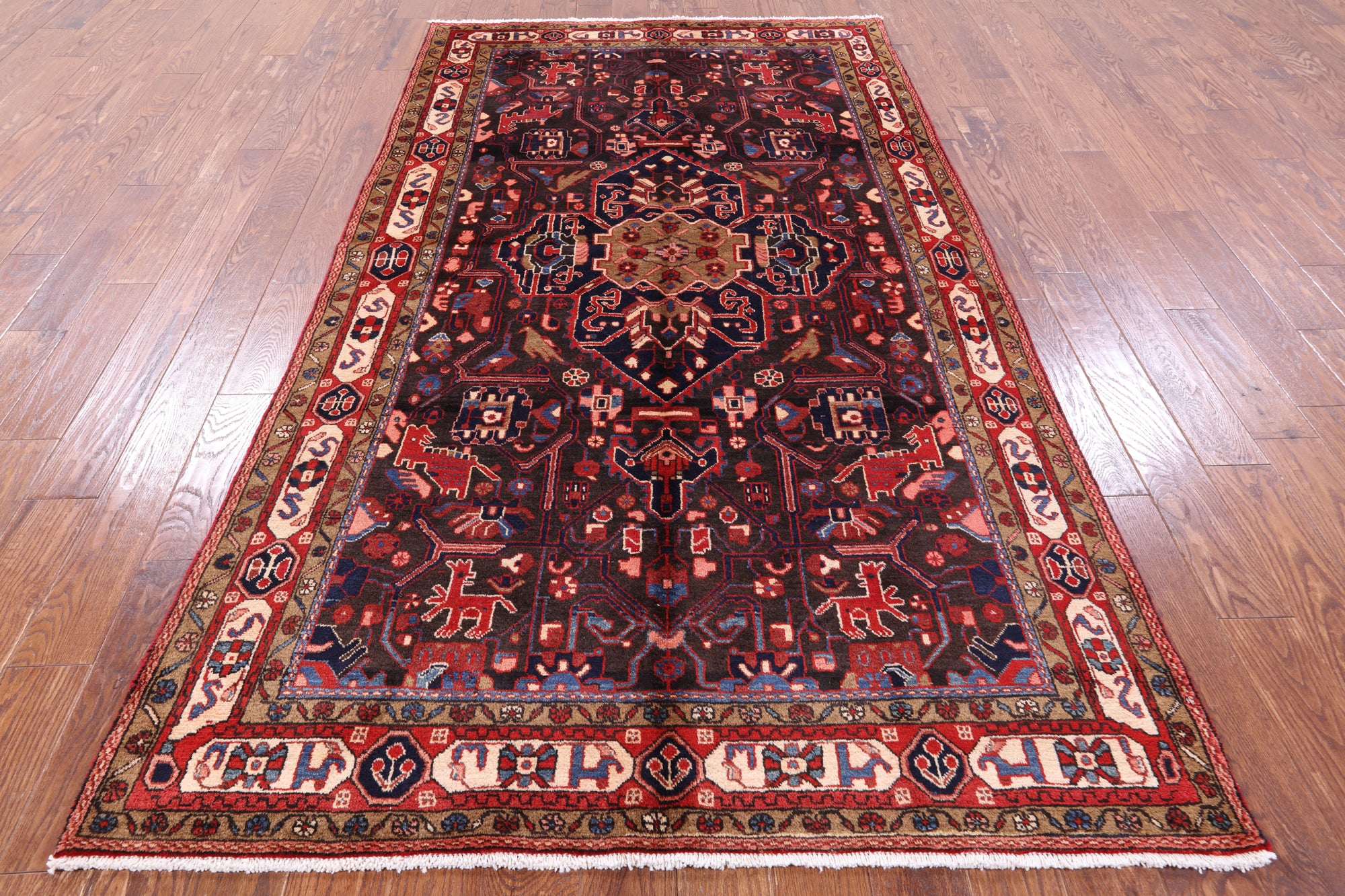 Black New Authentic Persian Nahavand Hand Knotted Wool Rug - 5' 2" X 9' 5" - Golden Nile