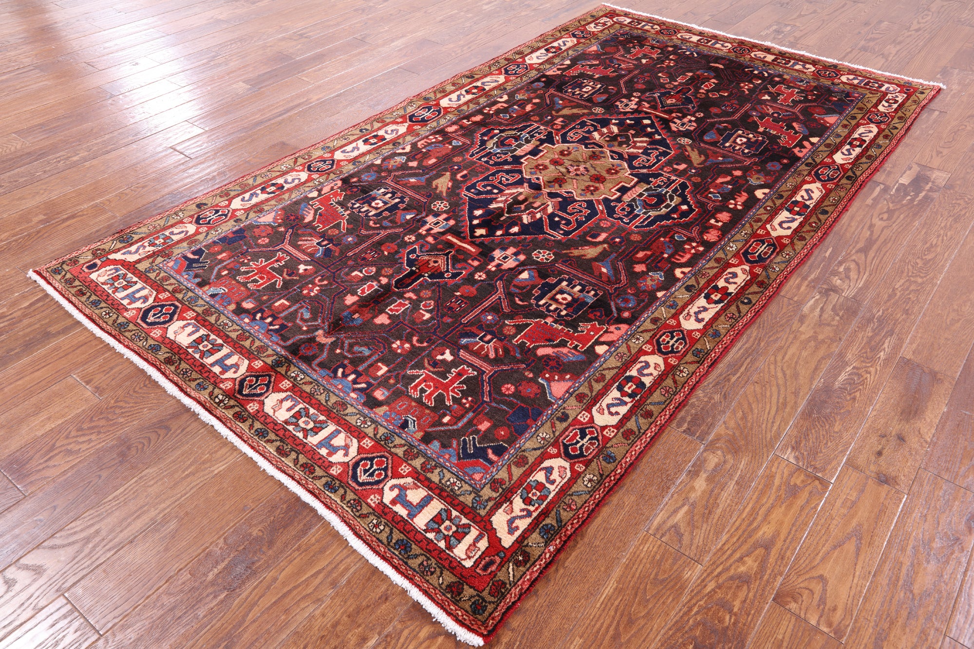 Black New Authentic Persian Nahavand Hand Knotted Wool Rug - 5' 2" X 9' 5" - Golden Nile