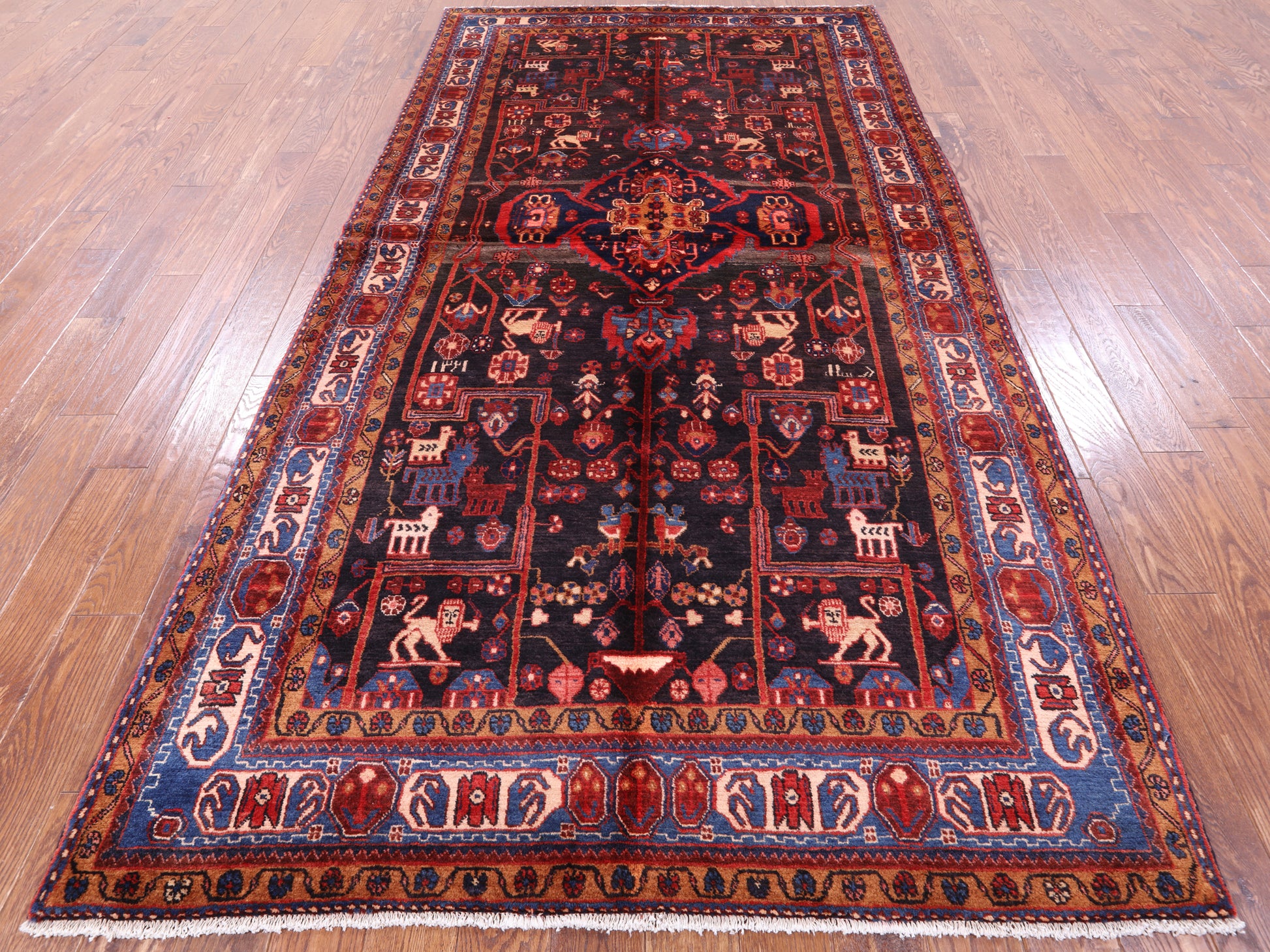 Black New Persian Nahavand Hand Knotted Rug - 5' 7" X 10' 9" - Golden Nile