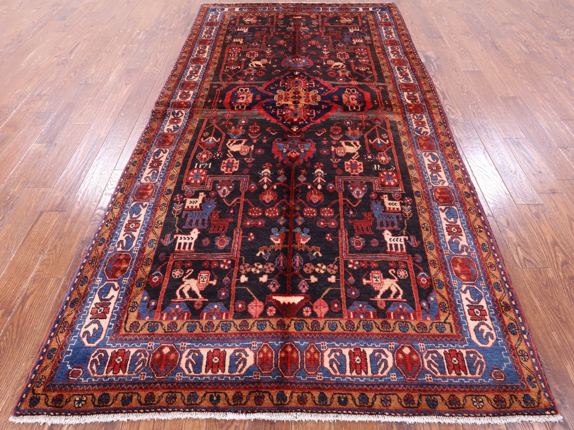 Black New Persian Nahavand Hand Knotted Rug - 5' 7" X 10' 9" - Golden Nile