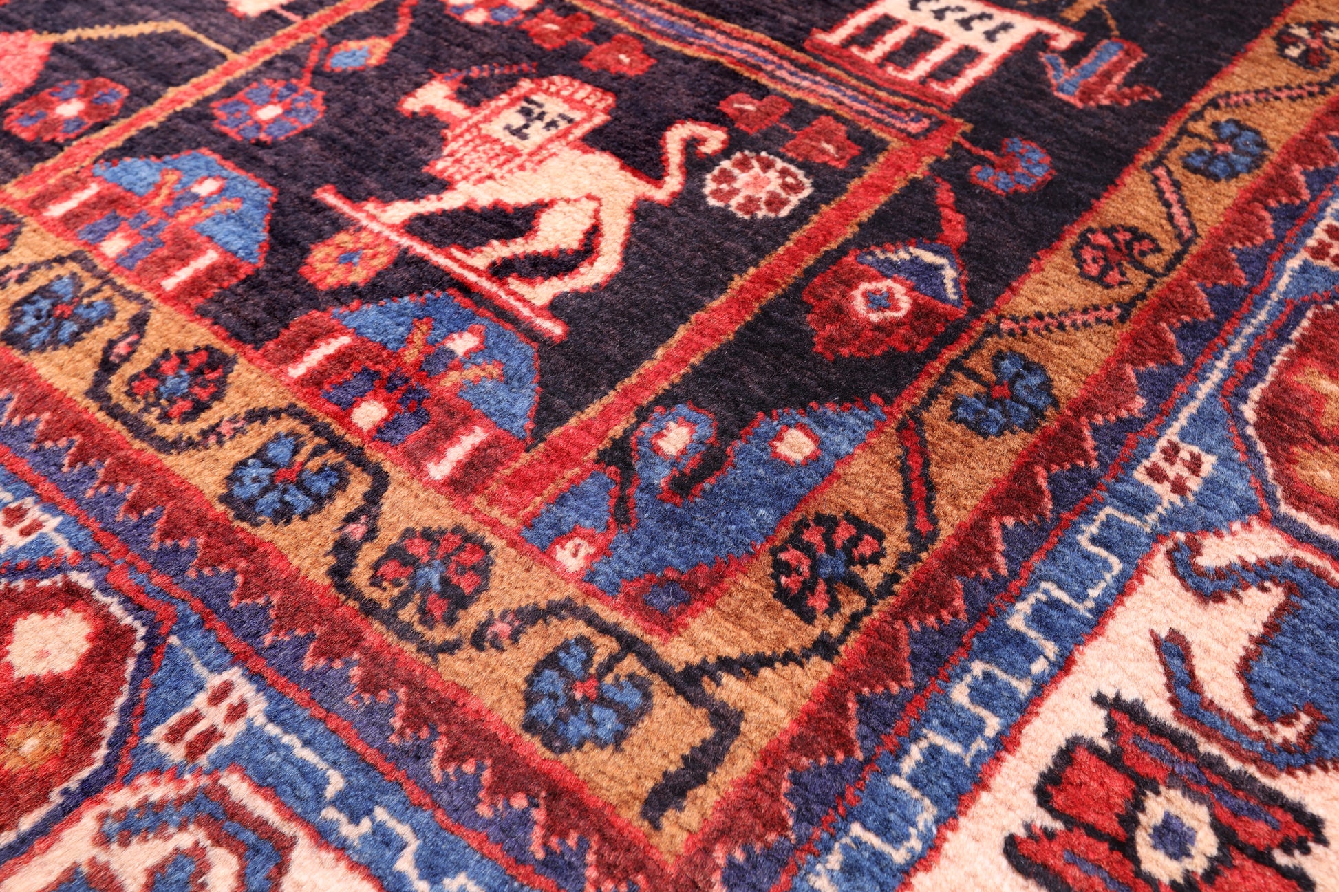Black New Persian Nahavand Hand Knotted Rug - 5' 7" X 10' 9" - Golden Nile