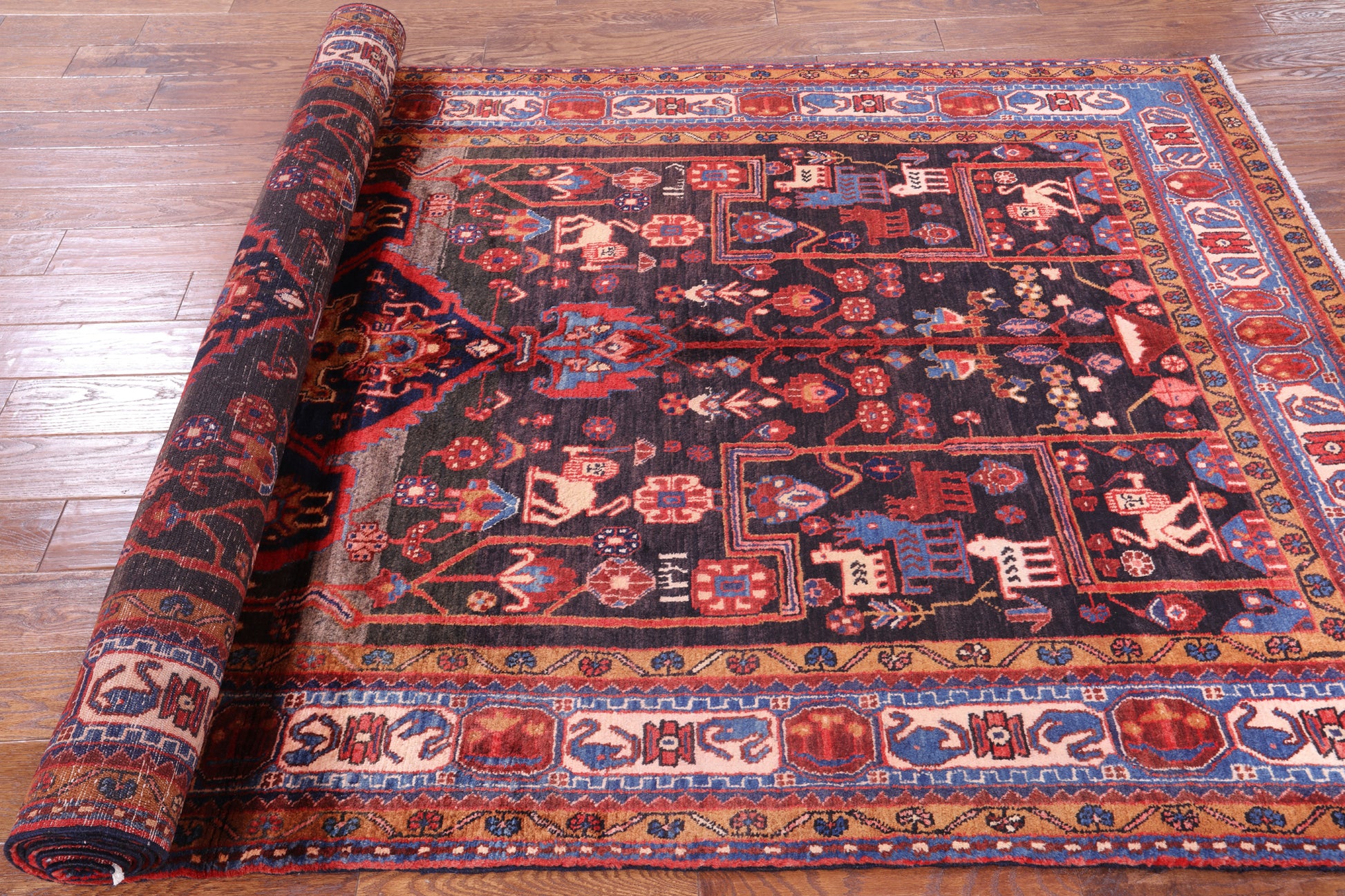 Black New Persian Nahavand Hand Knotted Rug - 5' 7" X 10' 9" - Golden Nile
