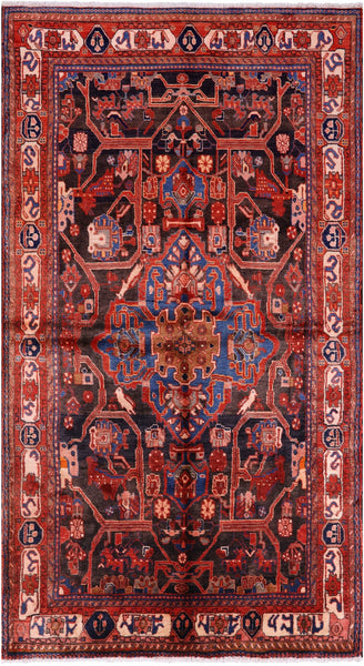Black New Persian Nahavand Hand Knotted Rug - 5' 1" X 9' 2" - Golden Nile