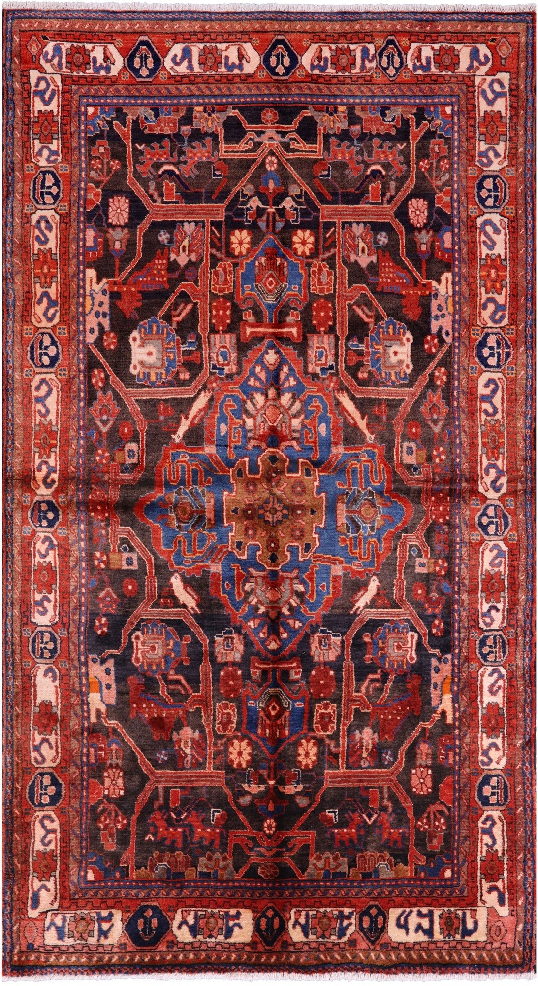 Black New Persian Nahavand Hand Knotted Rug - 5' 1" X 9' 2" - Golden Nile