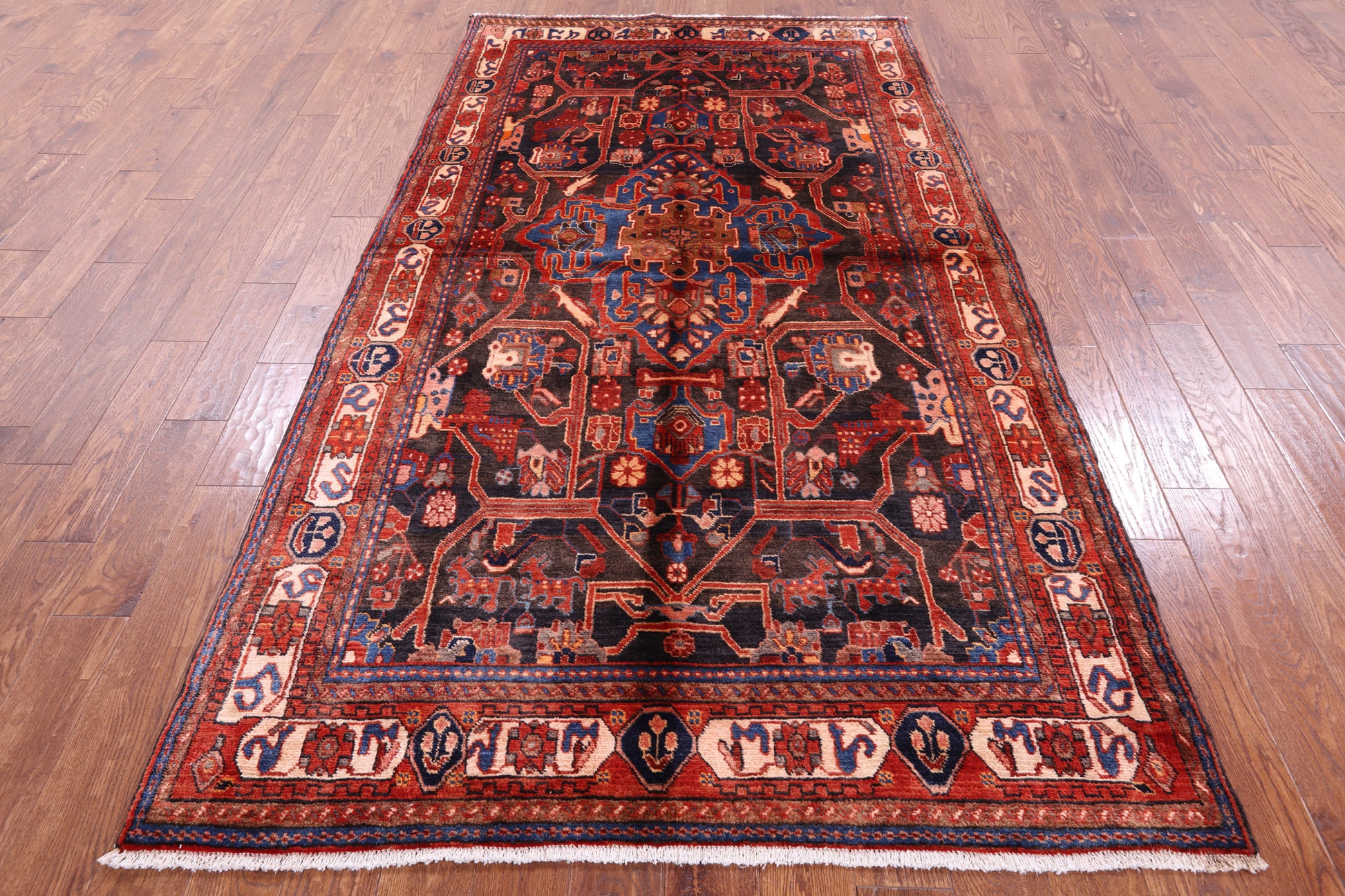 Black New Persian Nahavand Hand Knotted Rug - 5' 1" X 9' 2" - Golden Nile