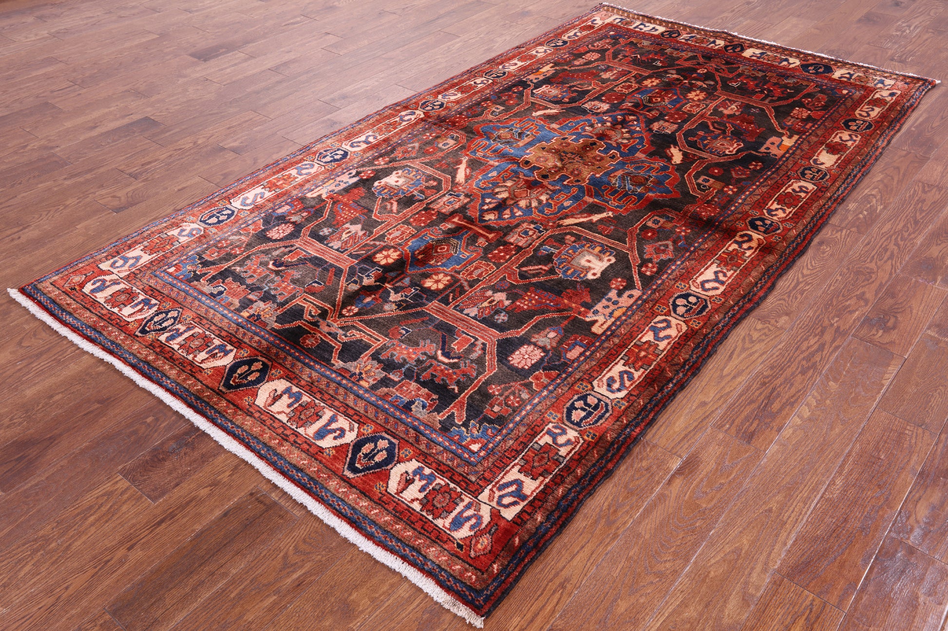 Black New Persian Nahavand Hand Knotted Rug - 5' 1" X 9' 2" - Golden Nile