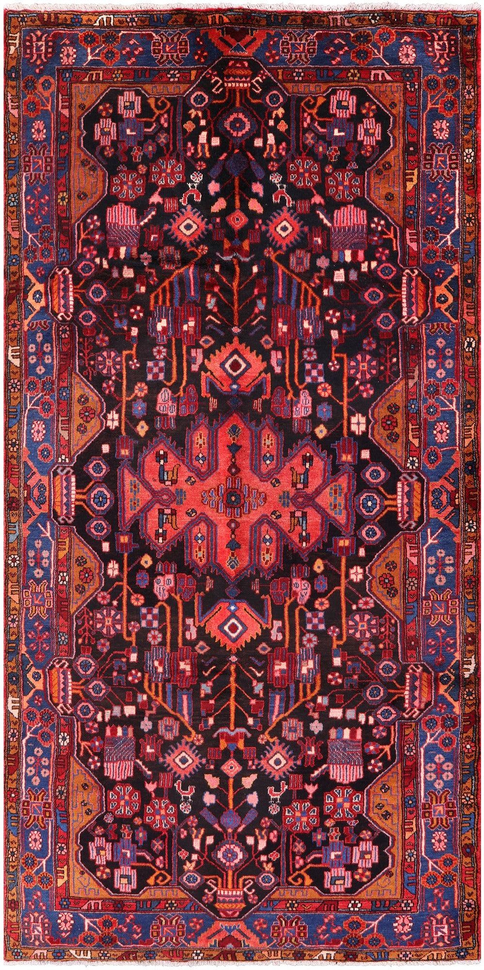 Black New Authentic Persian Nahavand Hand Knotted Rug - 5' 7" X 11' 5" - Golden Nile