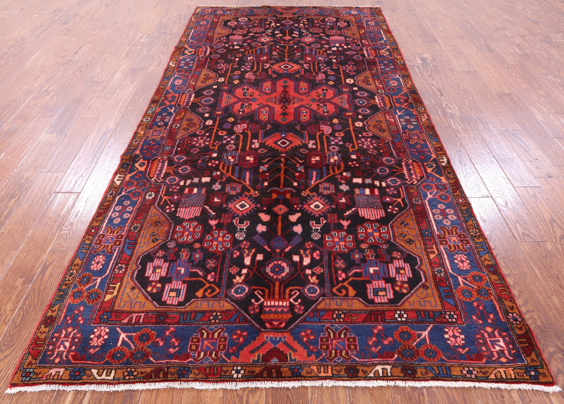 Black New Authentic Persian Nahavand Hand Knotted Rug - 5' 7" X 11' 5" - Golden Nile