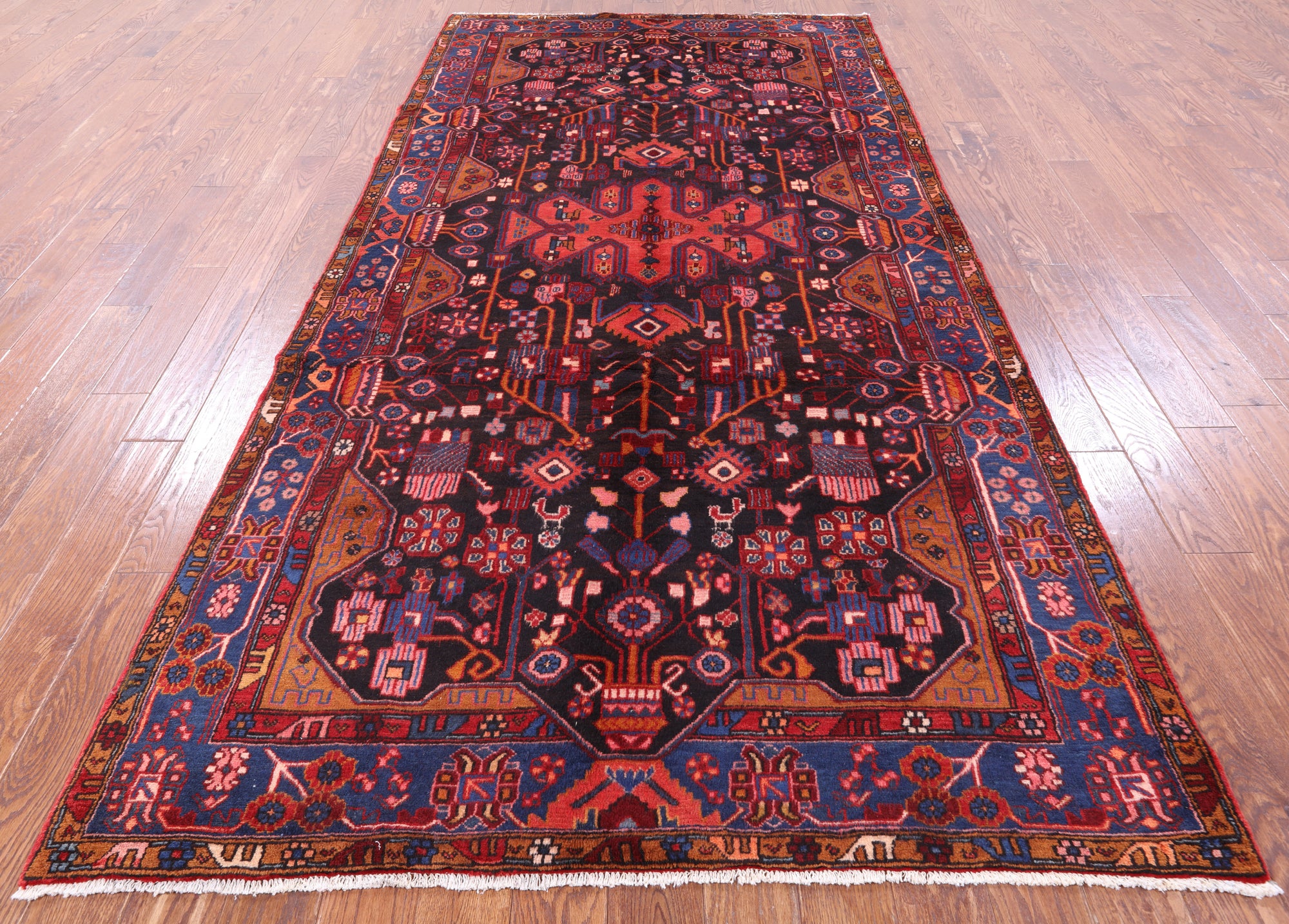 Black New Authentic Persian Nahavand Hand Knotted Rug - 5' 7" X 11' 5" - Golden Nile