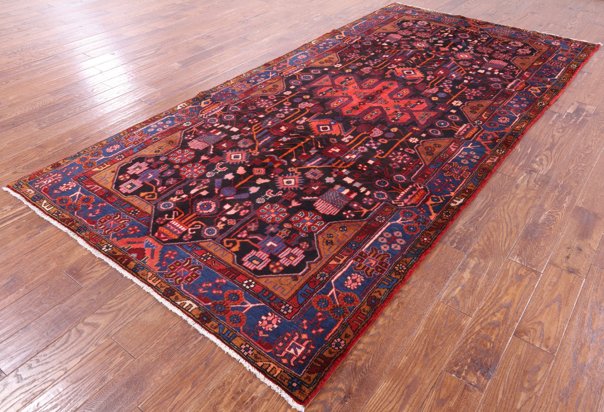 Black New Authentic Persian Nahavand Hand Knotted Rug - 5' 7" X 11' 5" - Golden Nile