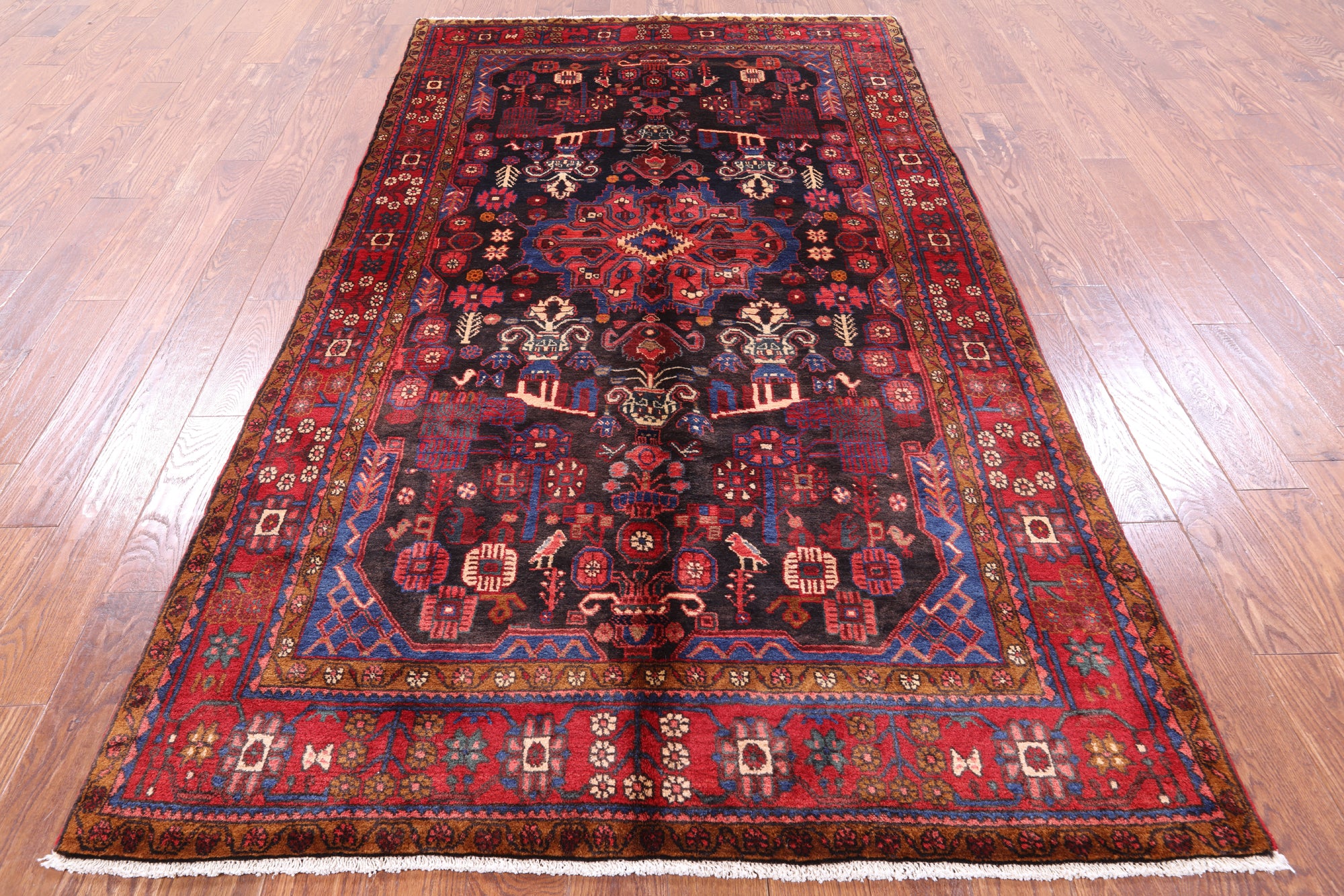 Black Handmade New Authentic Persian Nahavand Wool Rug - 5' 2" X 9' 6" - Golden Nile