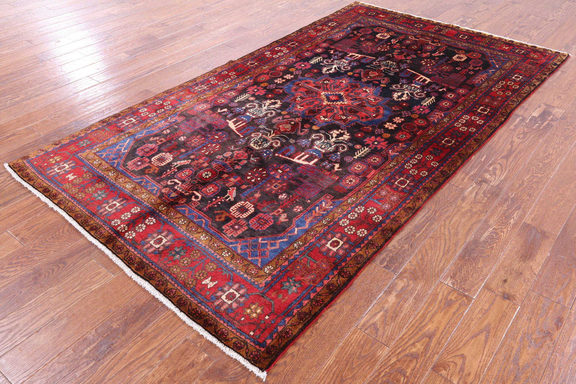 Black Handmade New Authentic Persian Nahavand Wool Rug - 5' 2" X 9' 6" - Golden Nile