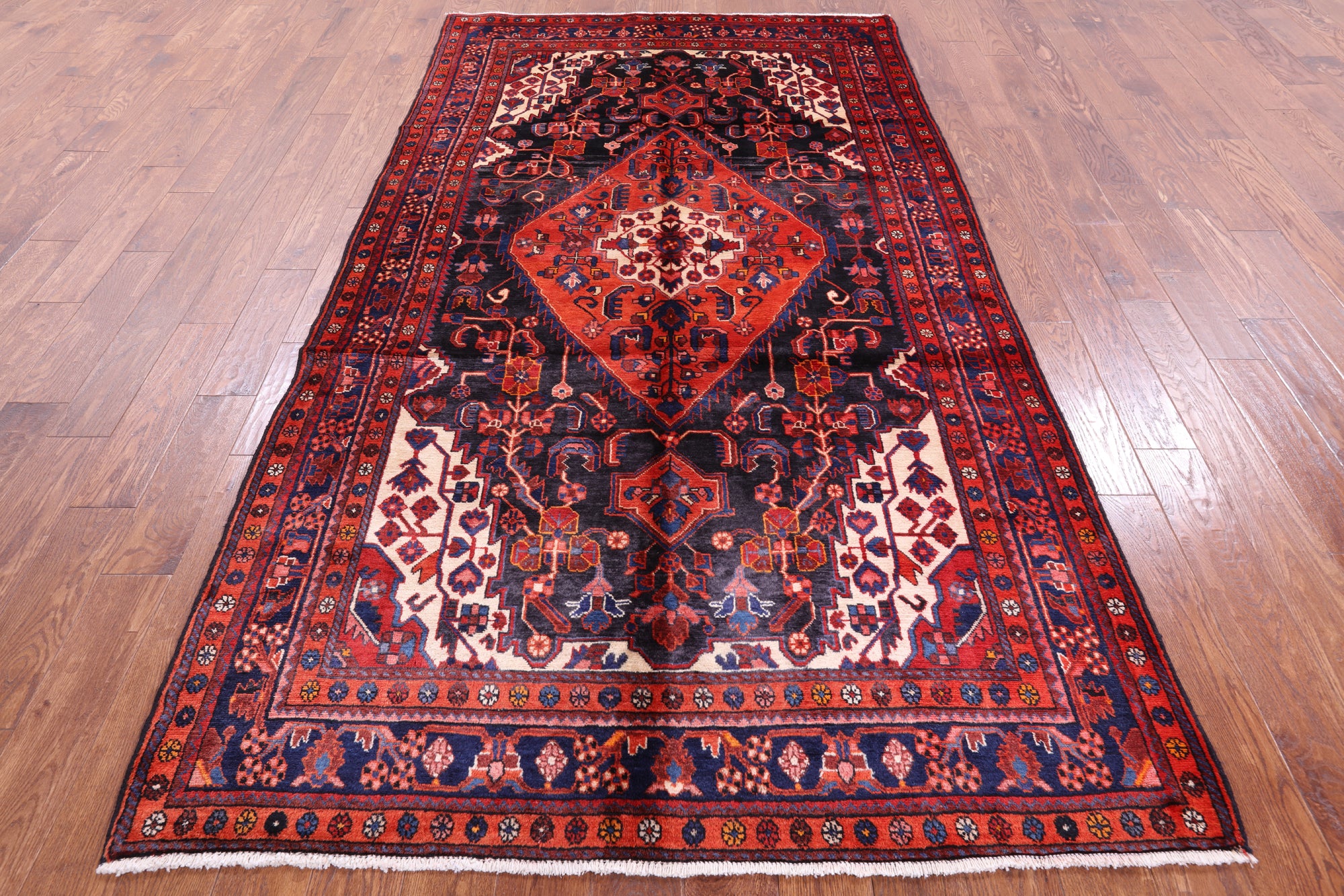 Black New Authentic Persian Nahavand Hand Knotted Wool Rug - 5' 3" X 9' 11" - Golden Nile