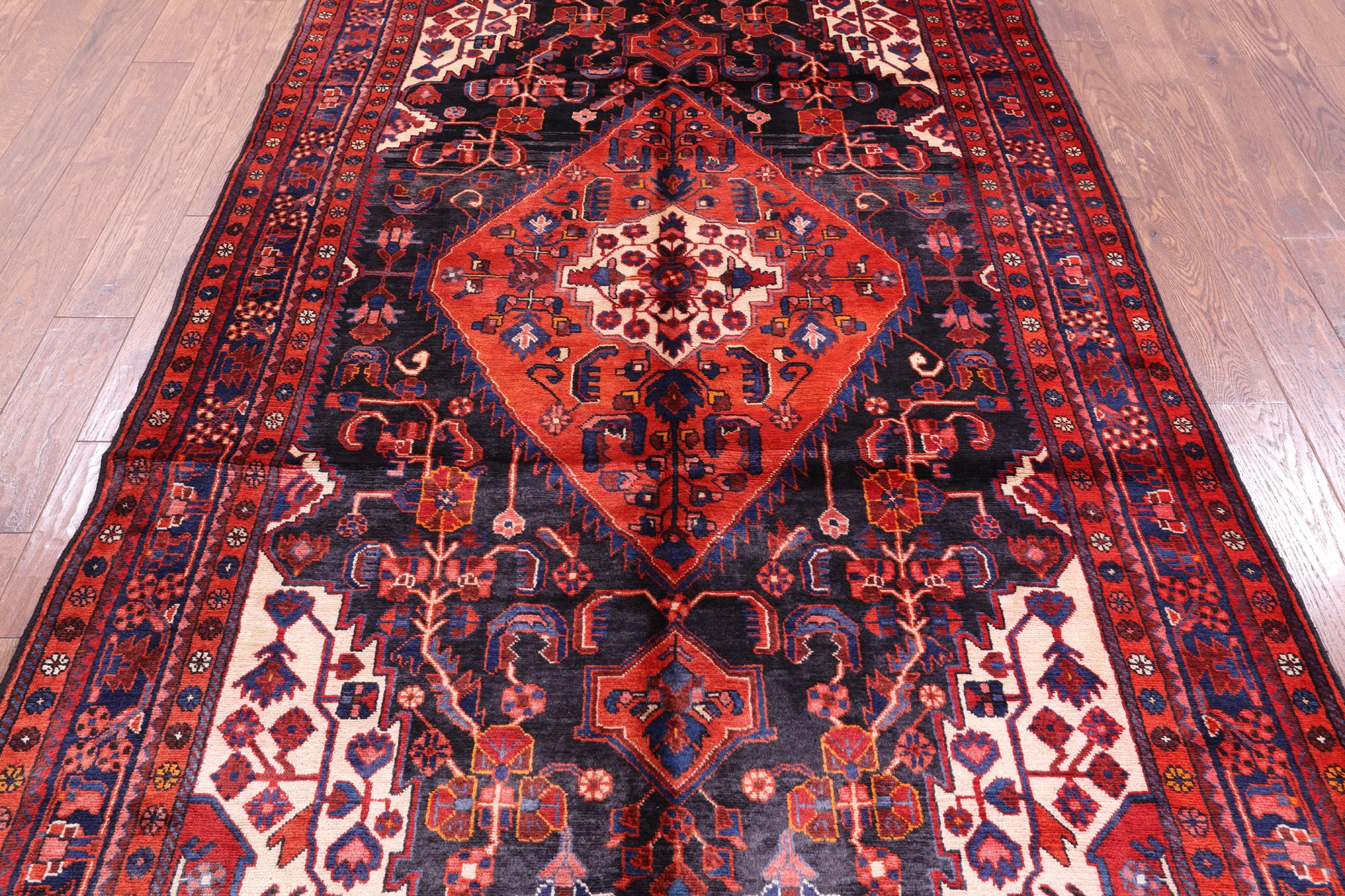 Black New Authentic Persian Nahavand Hand Knotted Wool Rug - 5' 3" X 9' 11" - Golden Nile