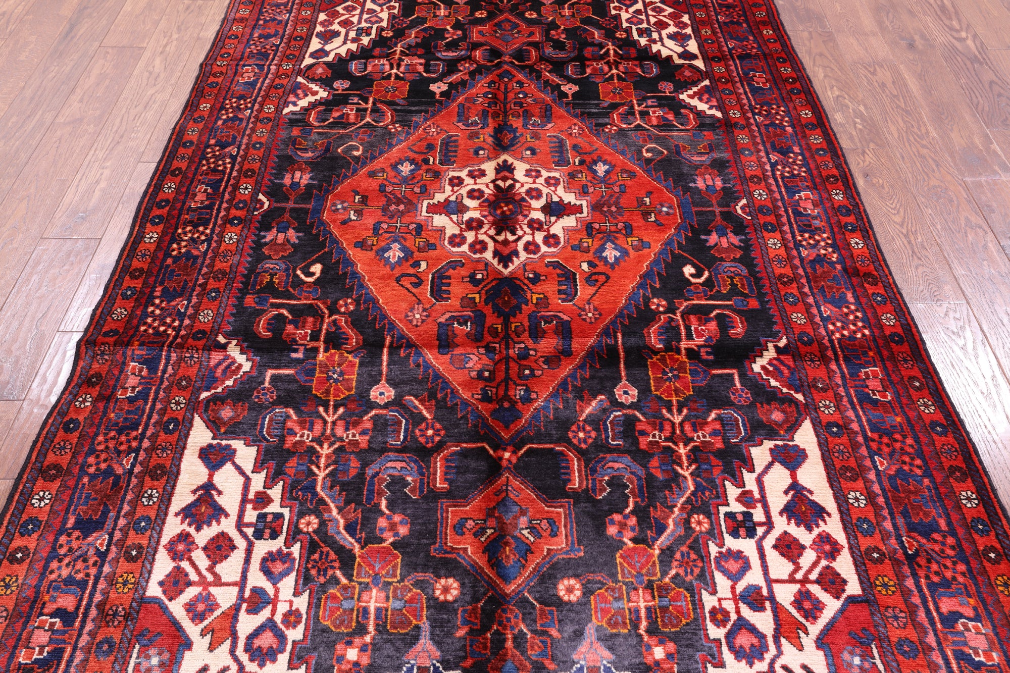 Black New Authentic Persian Nahavand Hand Knotted Wool Rug - 5' 3" X 9' 11" - Golden Nile