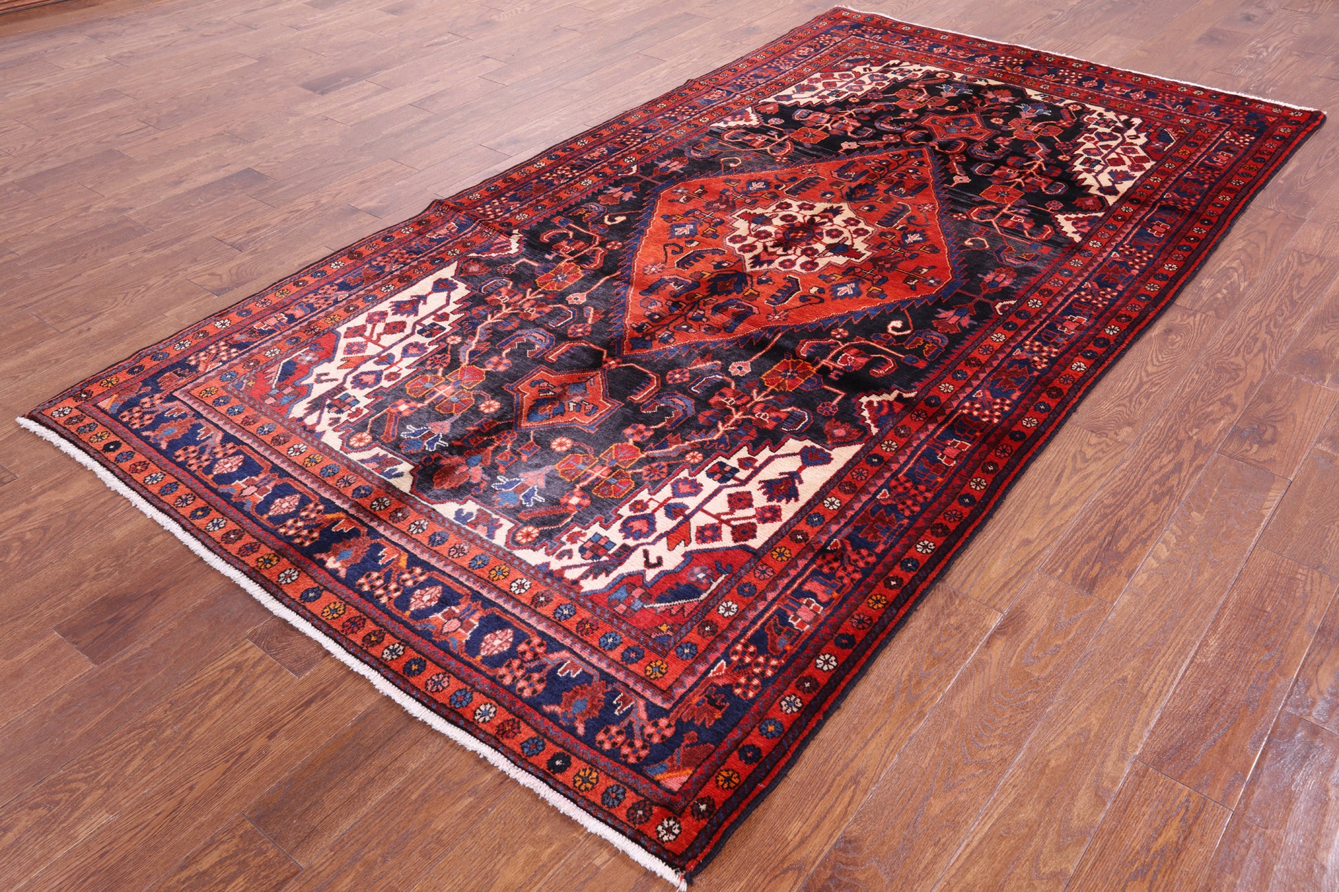 Black New Authentic Persian Nahavand Hand Knotted Wool Rug - 5' 3" X 9' 11" - Golden Nile