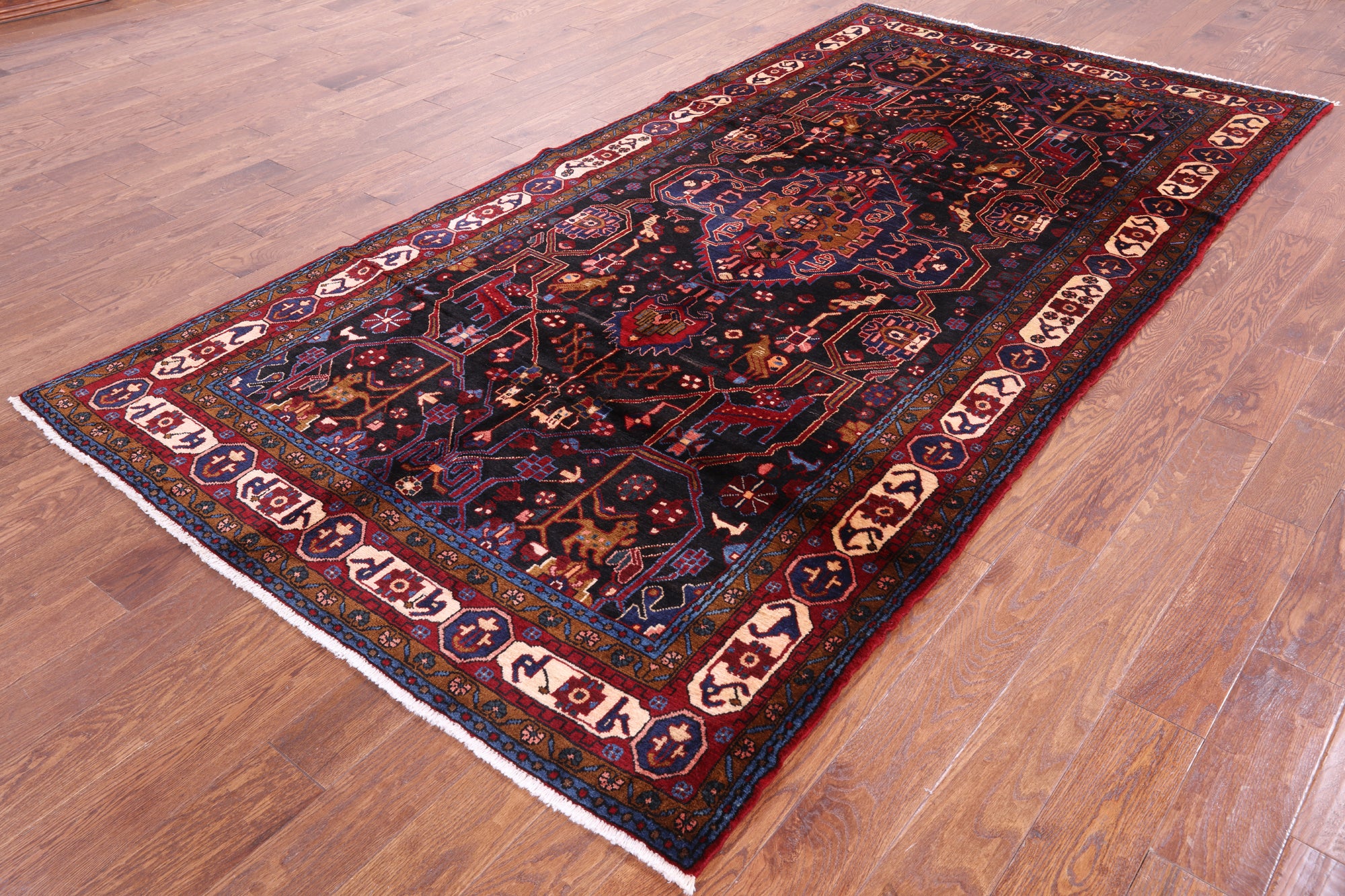 Black New Authentic Persian Nahavand Wool Rug - 5' 3" X 10' 4" - Golden Nile