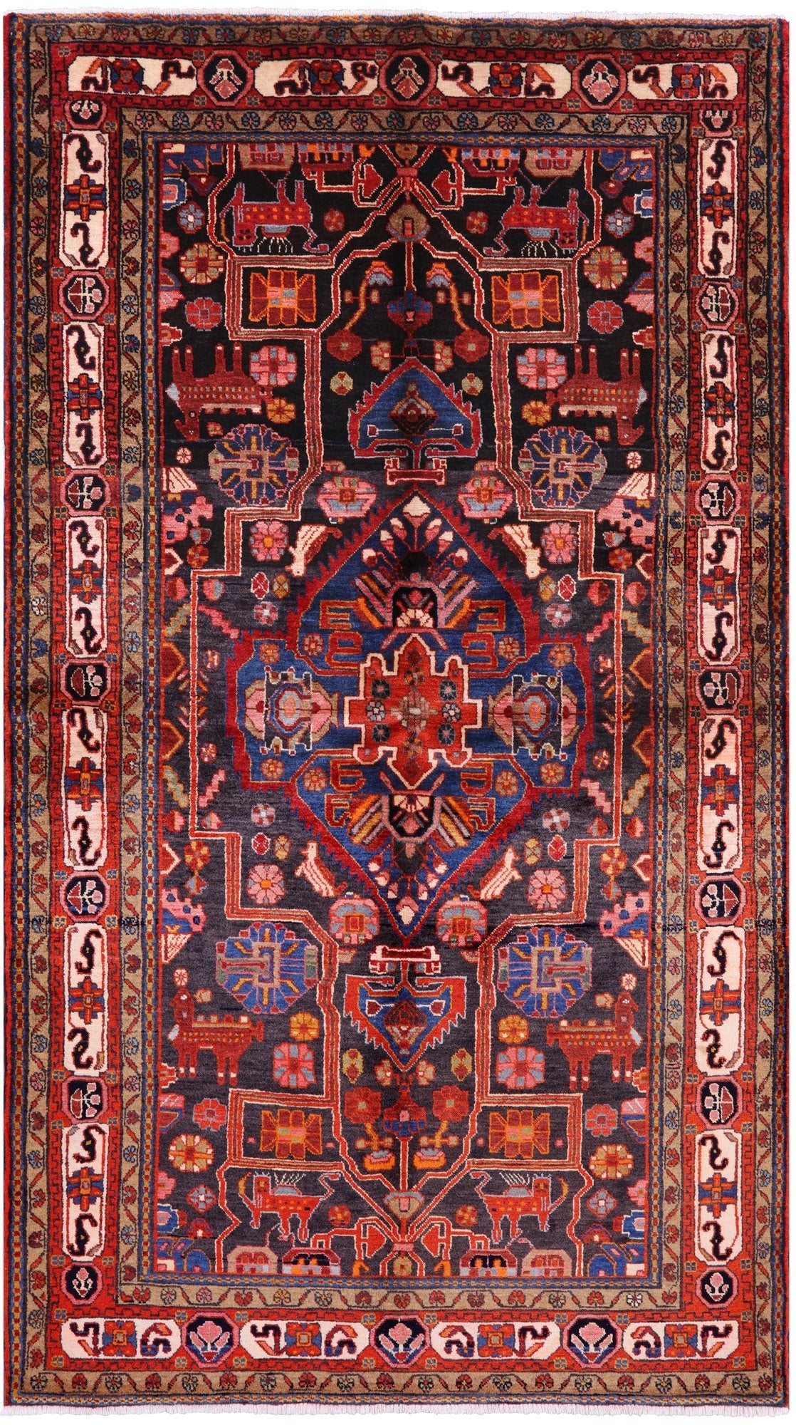Black New Authentic Persian Nahavand Full Pile Rug - 5' 5" X 9' 10" - Golden Nile