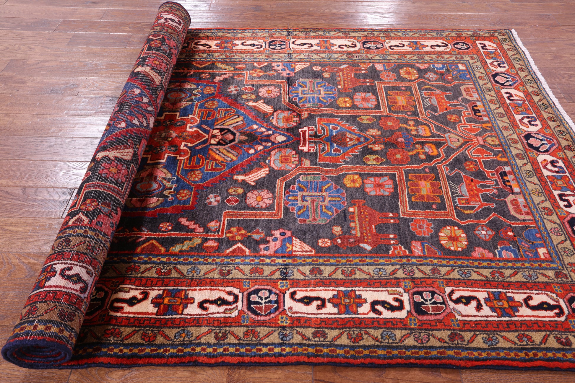Black New Authentic Persian Nahavand Full Pile Rug - 5' 5" X 9' 10" - Golden Nile