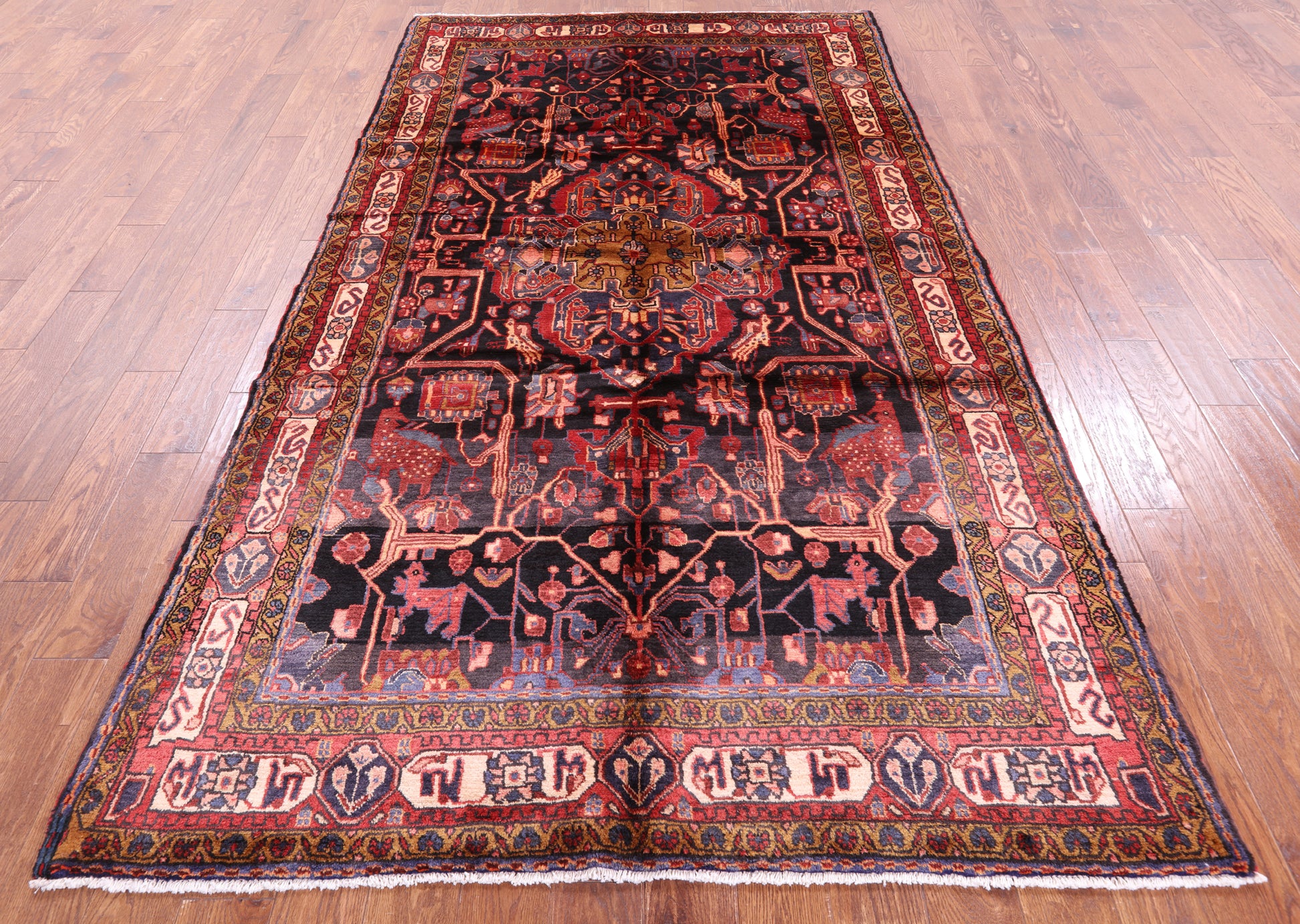 Black New Authentic Persian Nahavand Wool Rug - 5' 6" X 9' 7" - Golden Nile