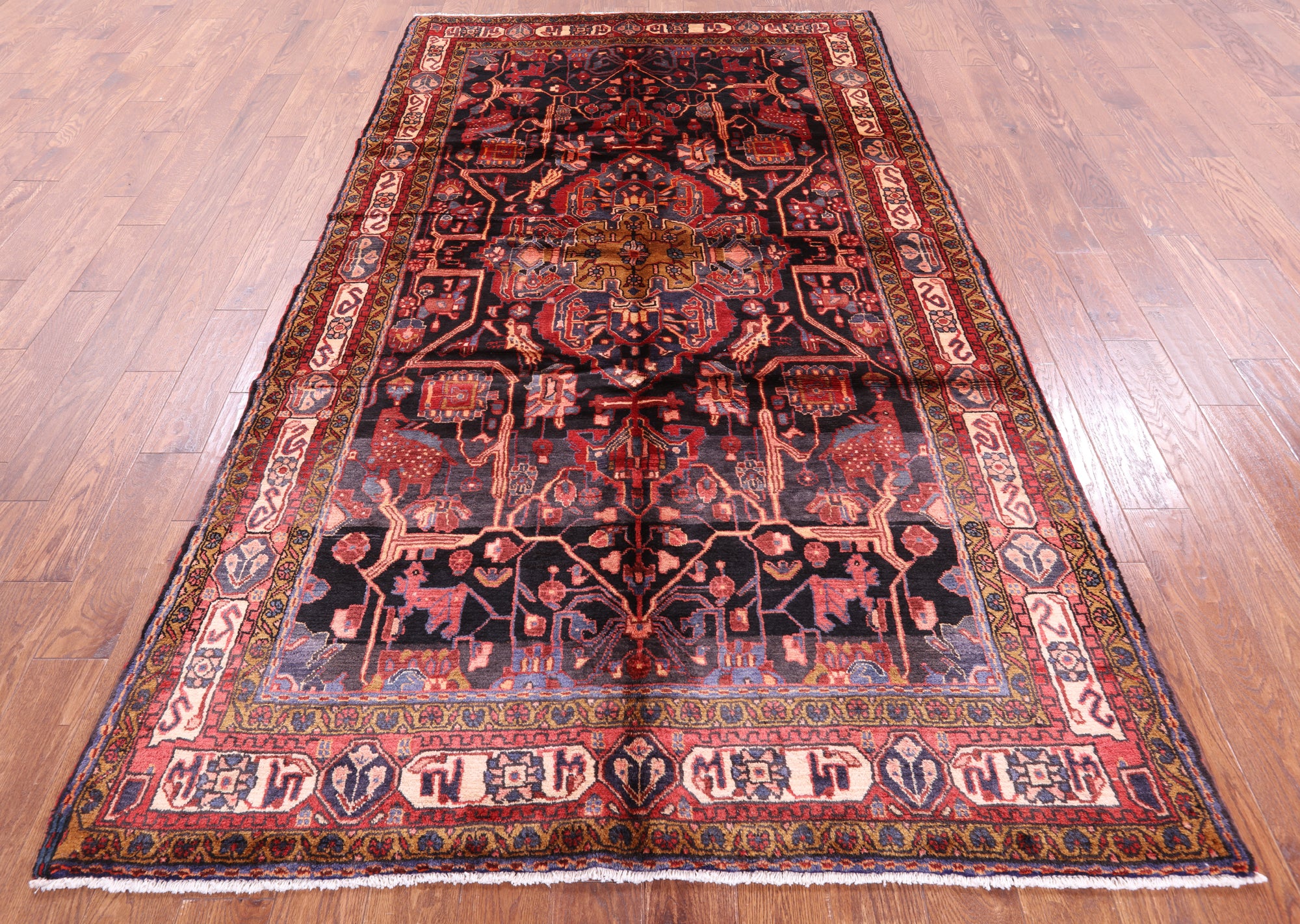 Black New Authentic Persian Nahavand Wool Rug - 5' 6" X 9' 7" - Golden Nile