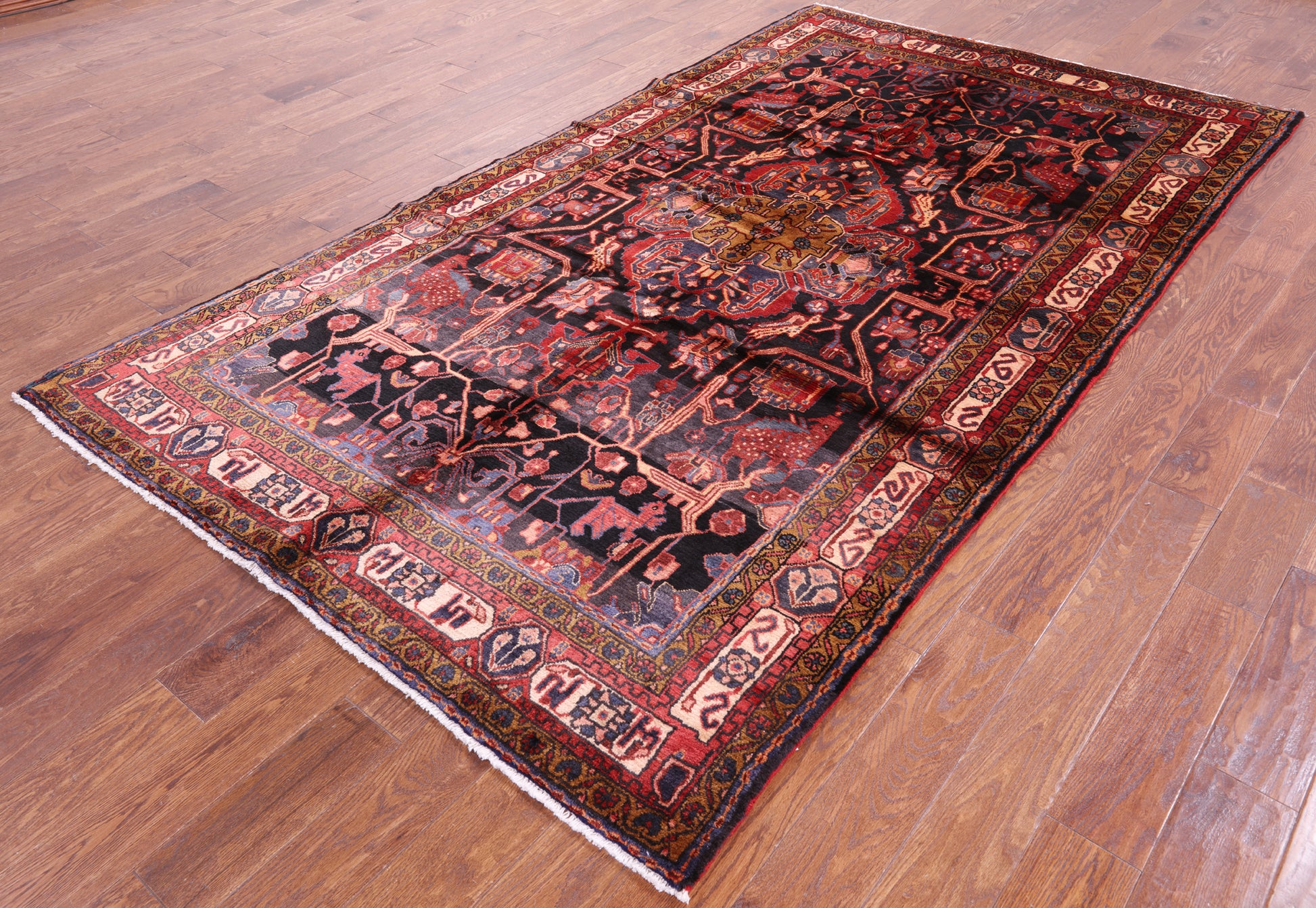 Black New Authentic Persian Nahavand Wool Rug - 5' 6" X 9' 7" - Golden Nile