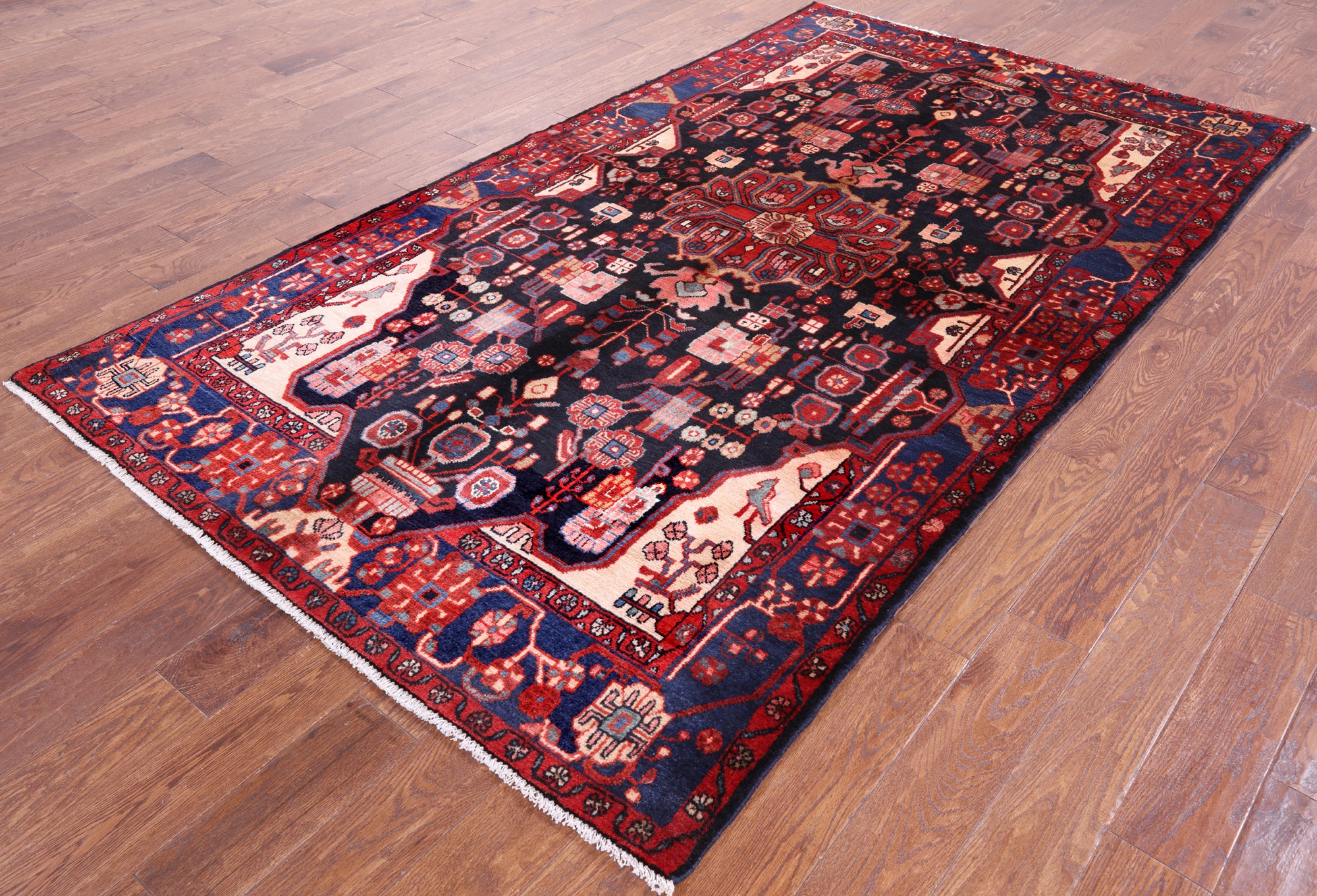 Black New Authentic Persian Nahavand Rug - 5' 2" X 9' 2" - Golden Nile