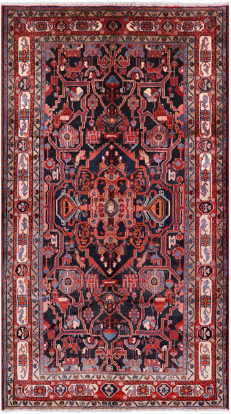 Black New Authentic Persian Nahavand Hand Knotted Rug - 5' 6" X 9' 7" - Golden Nile