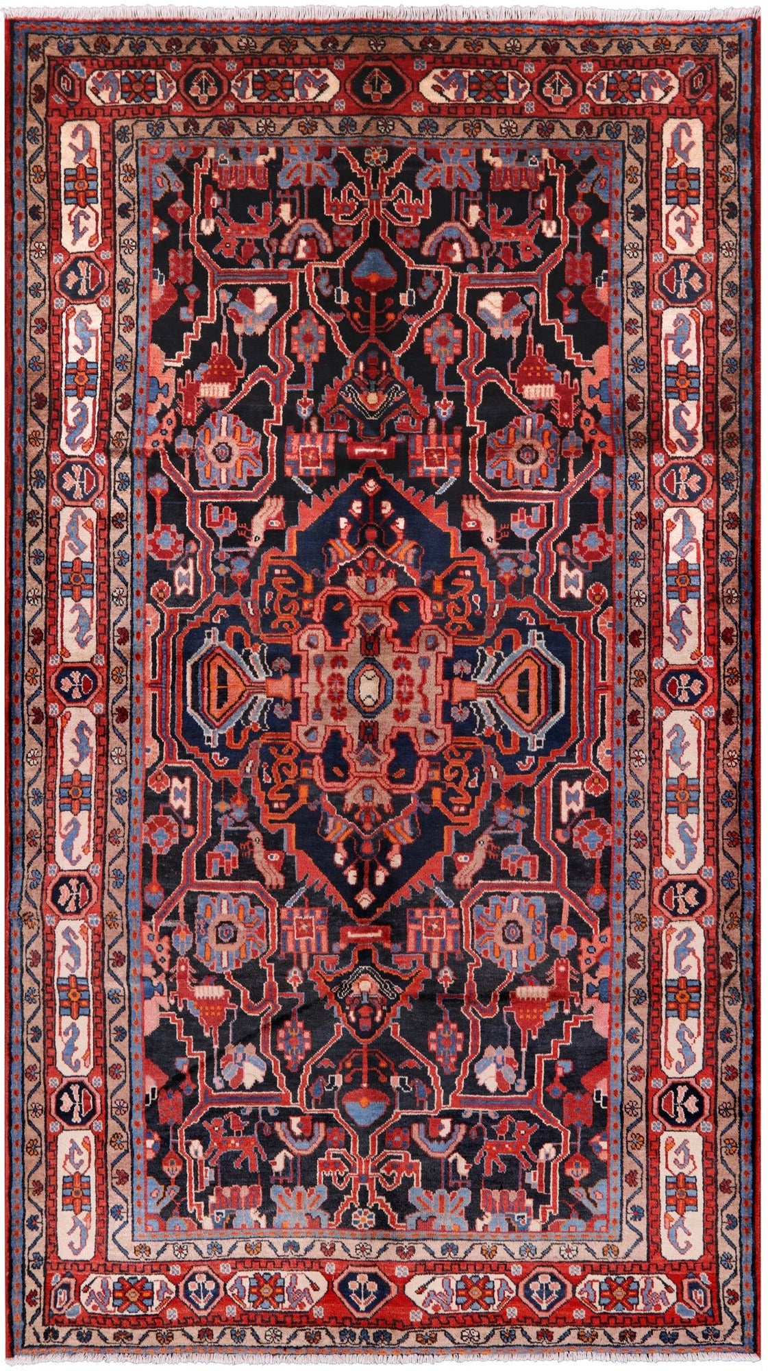 Black New Authentic Persian Nahavand Hand Knotted Rug - 5' 6" X 9' 7" - Golden Nile