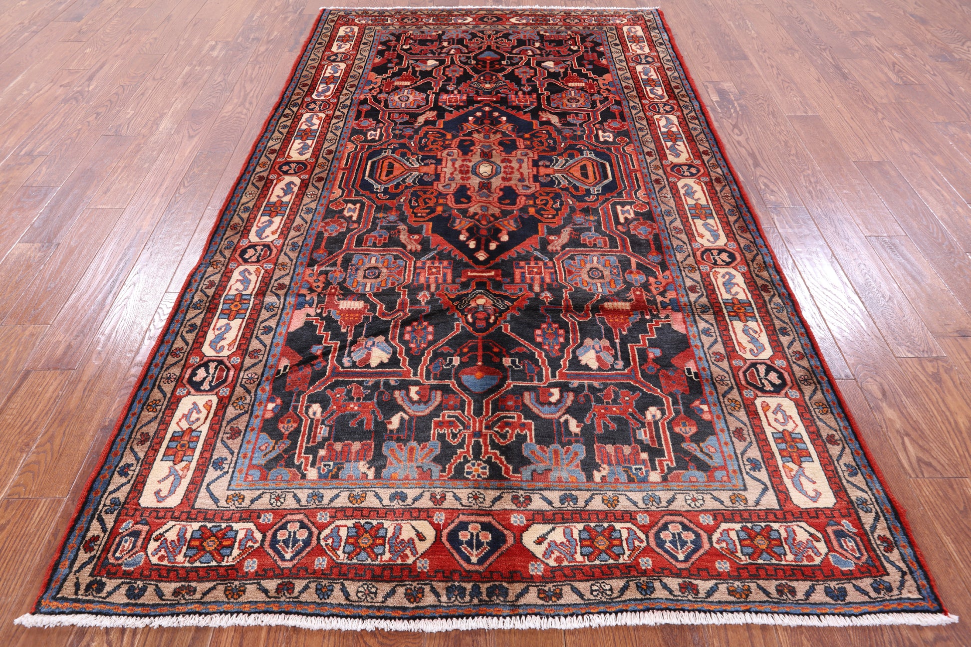 Black New Authentic Persian Nahavand Hand Knotted Rug - 5' 6" X 9' 7" - Golden Nile